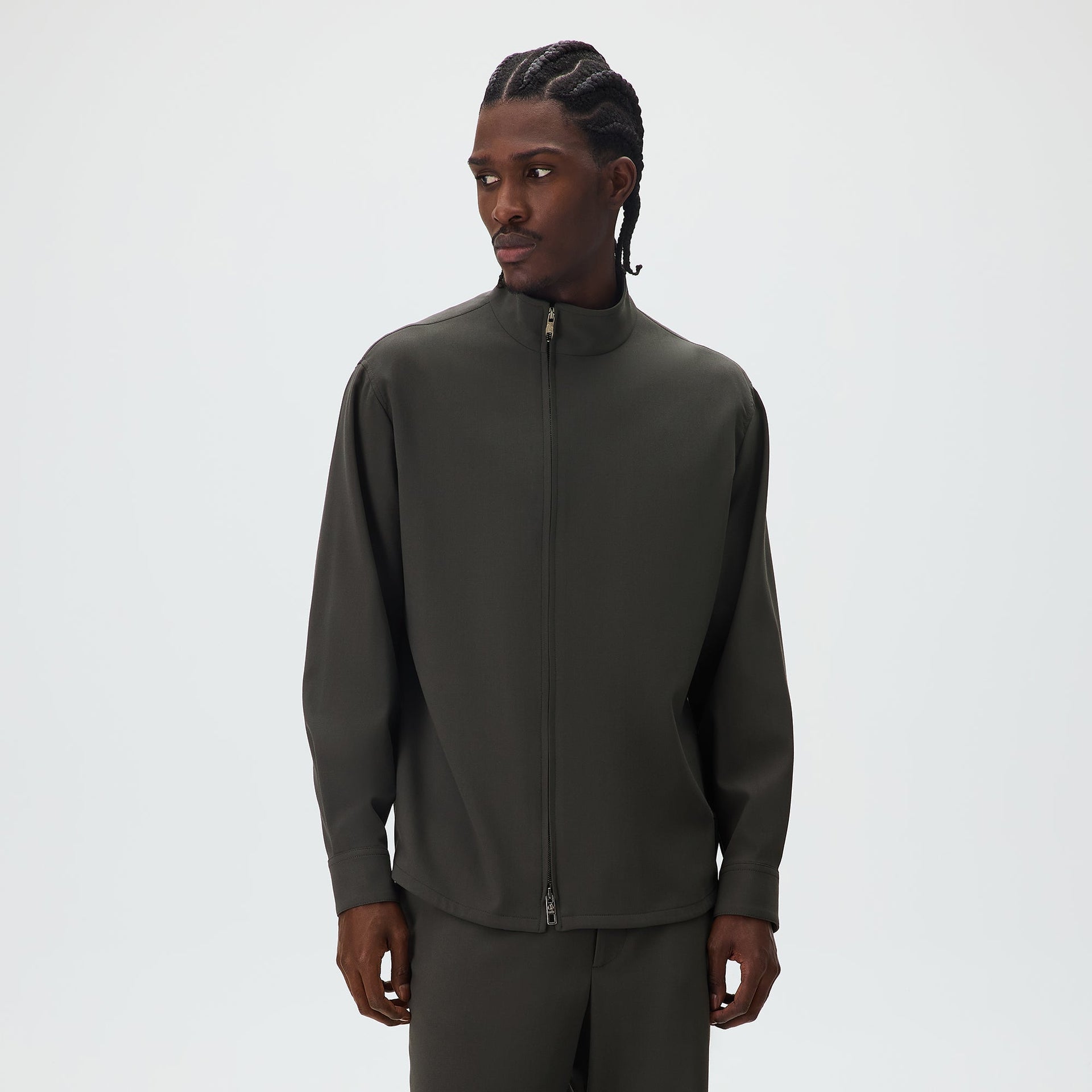 Giorgio Armani & Kith &Kin Asymmetrical Zip Front Shirt - Dark Ash