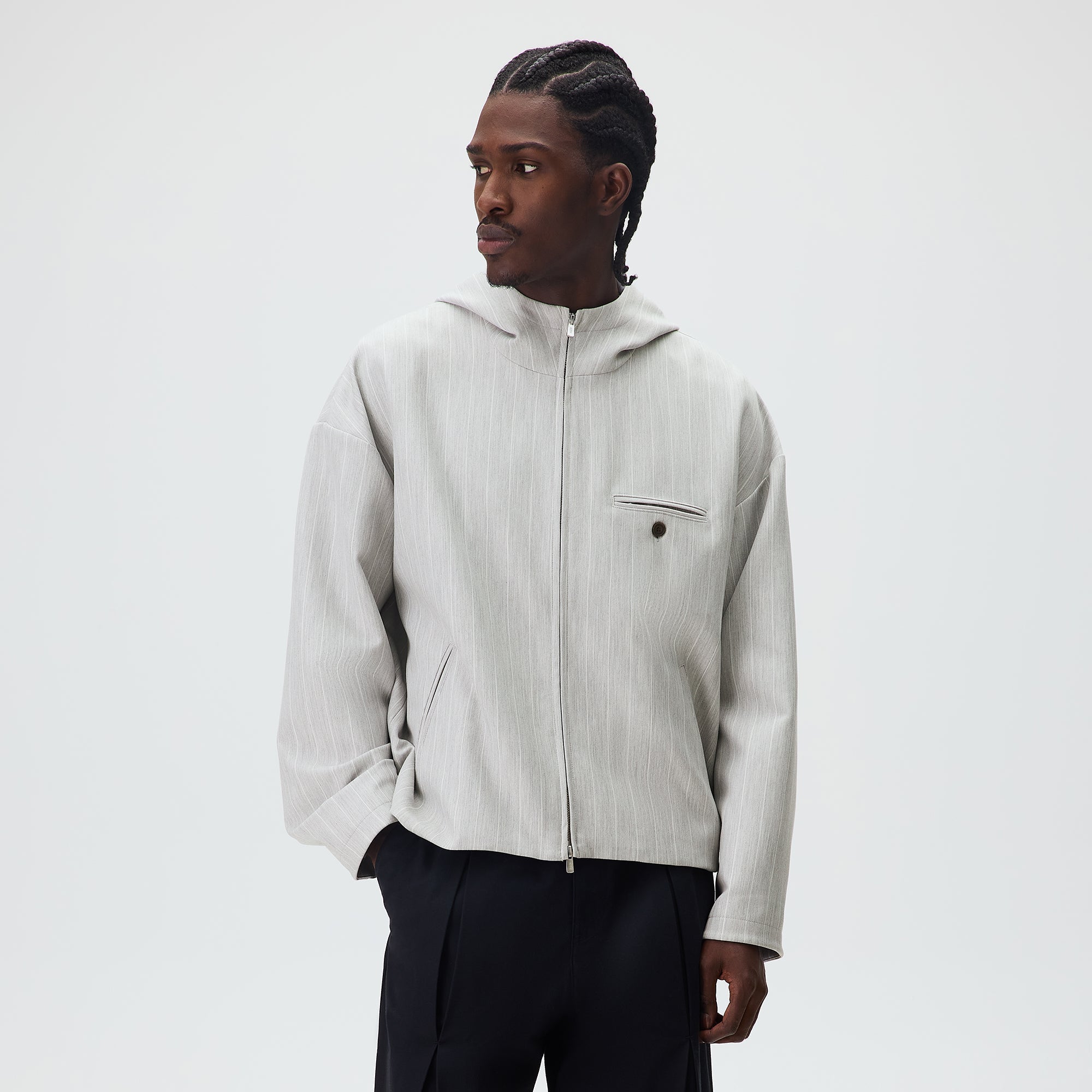 Kith Pinstripe Matteo Zip Up Hoodie - Light Heather Grey – Kith UK