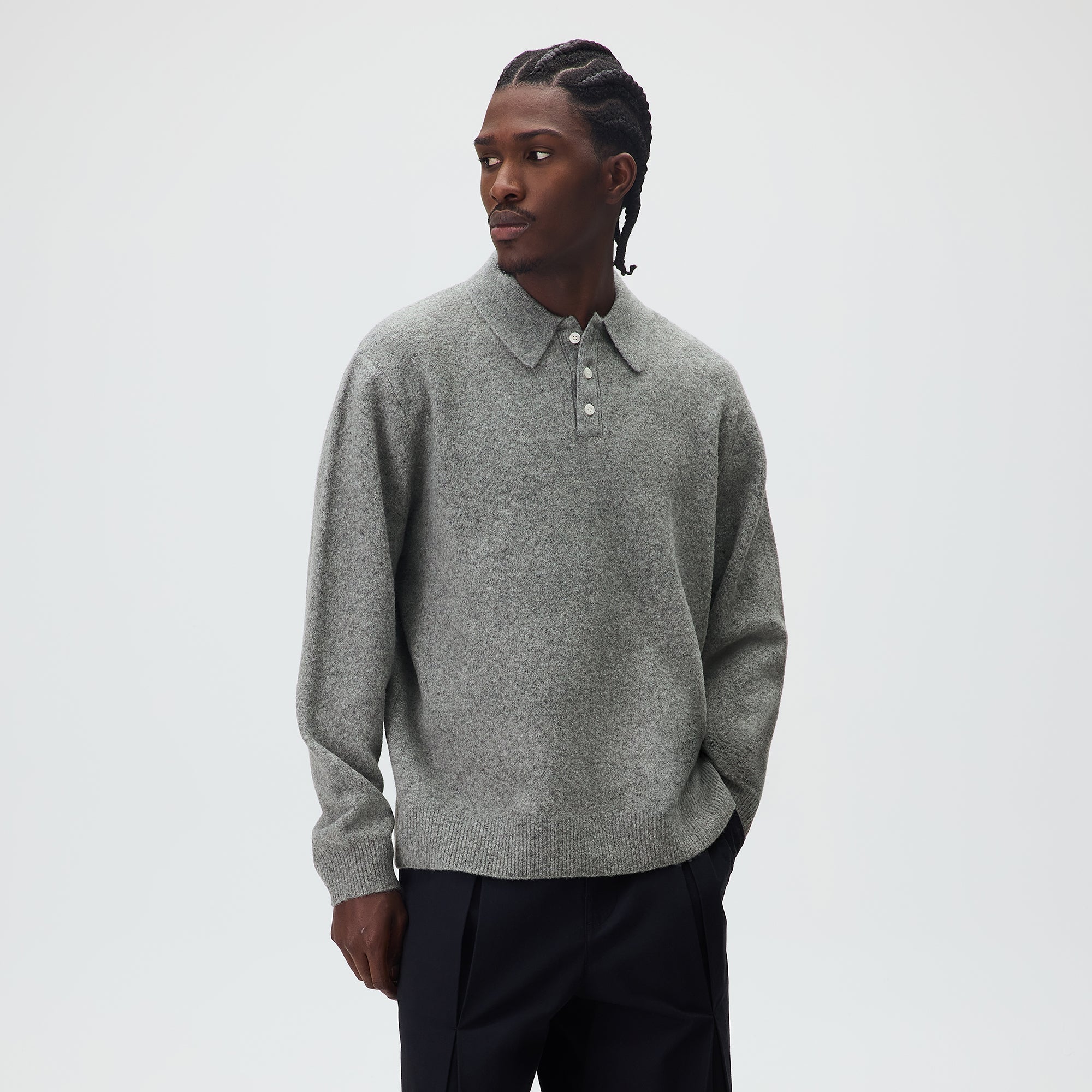 Kith Marled Harmon Rugby Pullover - Mid Heather Grey – Kith UK