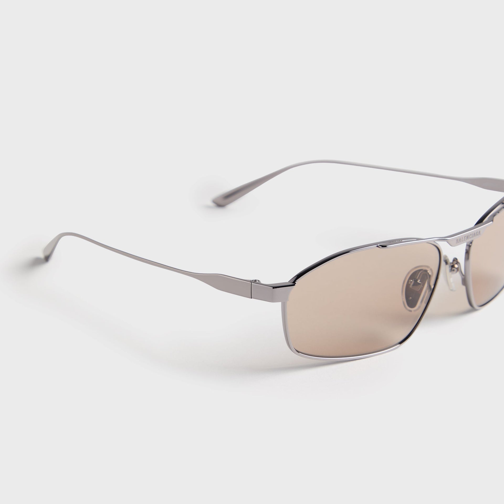 Balenciaga BB0416S Rectangle Metal Sunglasses - Ruthenium / Brown