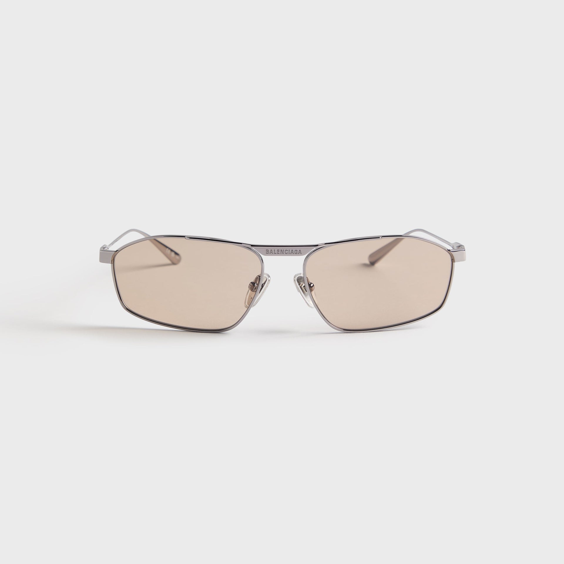 Balenciaga BB0416S Rectangle Metal Sunglasses - Ruthenium / Brown