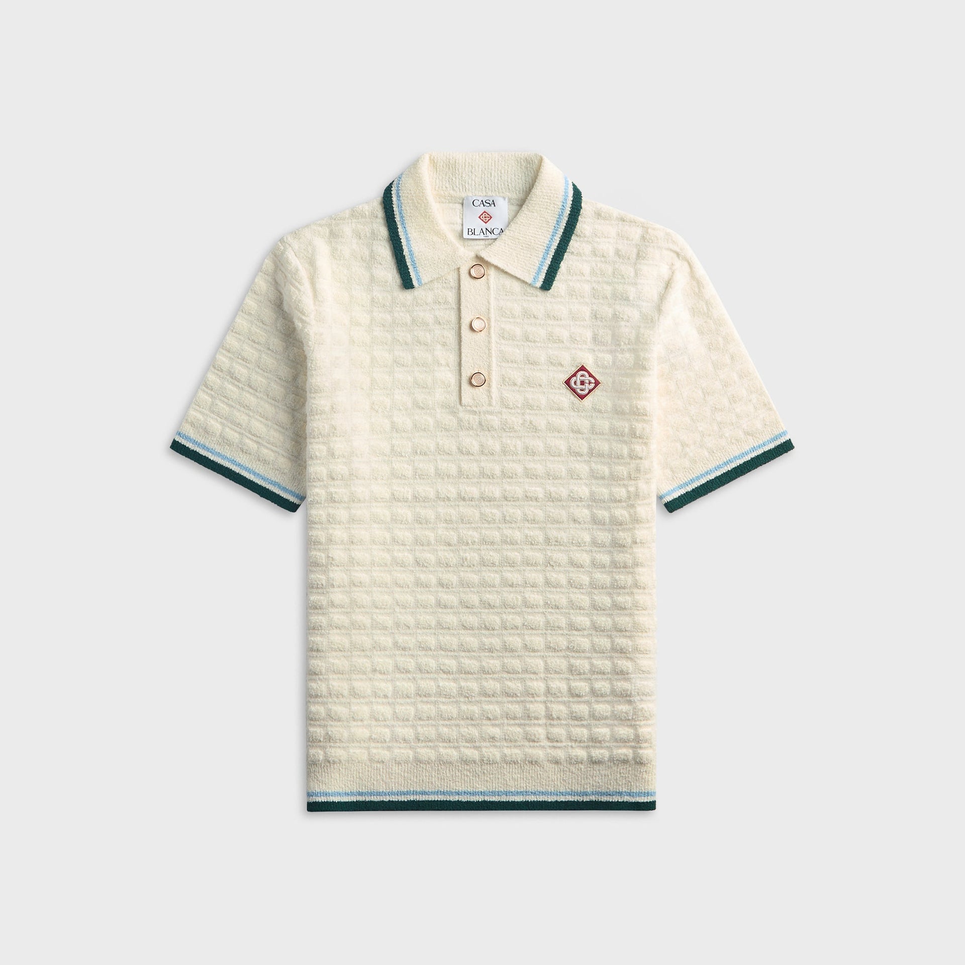 Casablanca Boucle Short Sleeve Polo Shirt - White