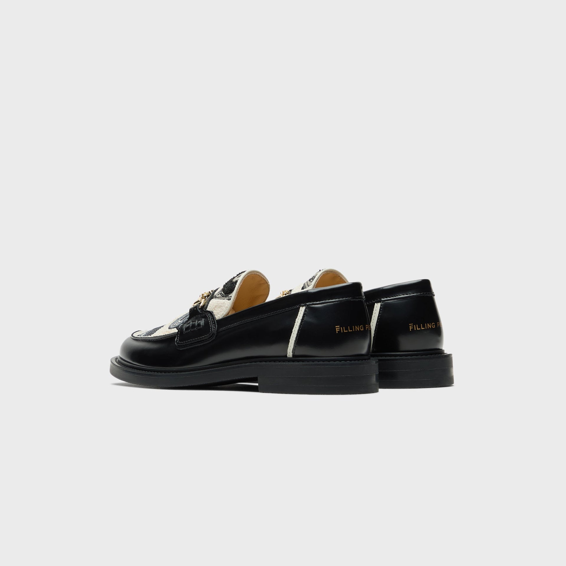Filling Pieces Vinyl Embroidered Leather Loafers - Black