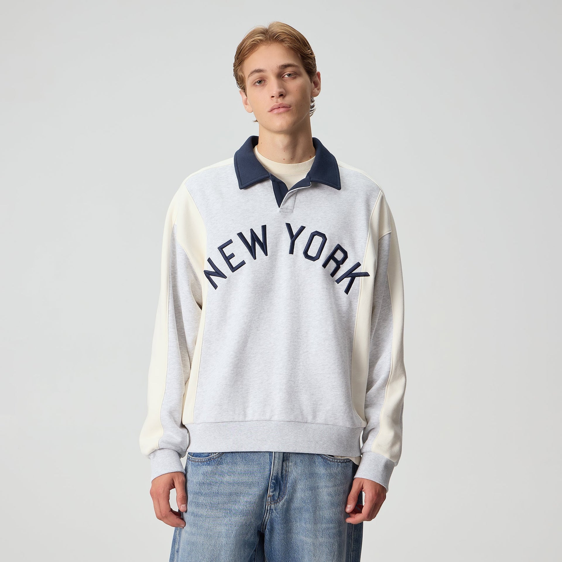 Kith for the New York Yankees Paneled Nelson Rugby - Light Heather Grey