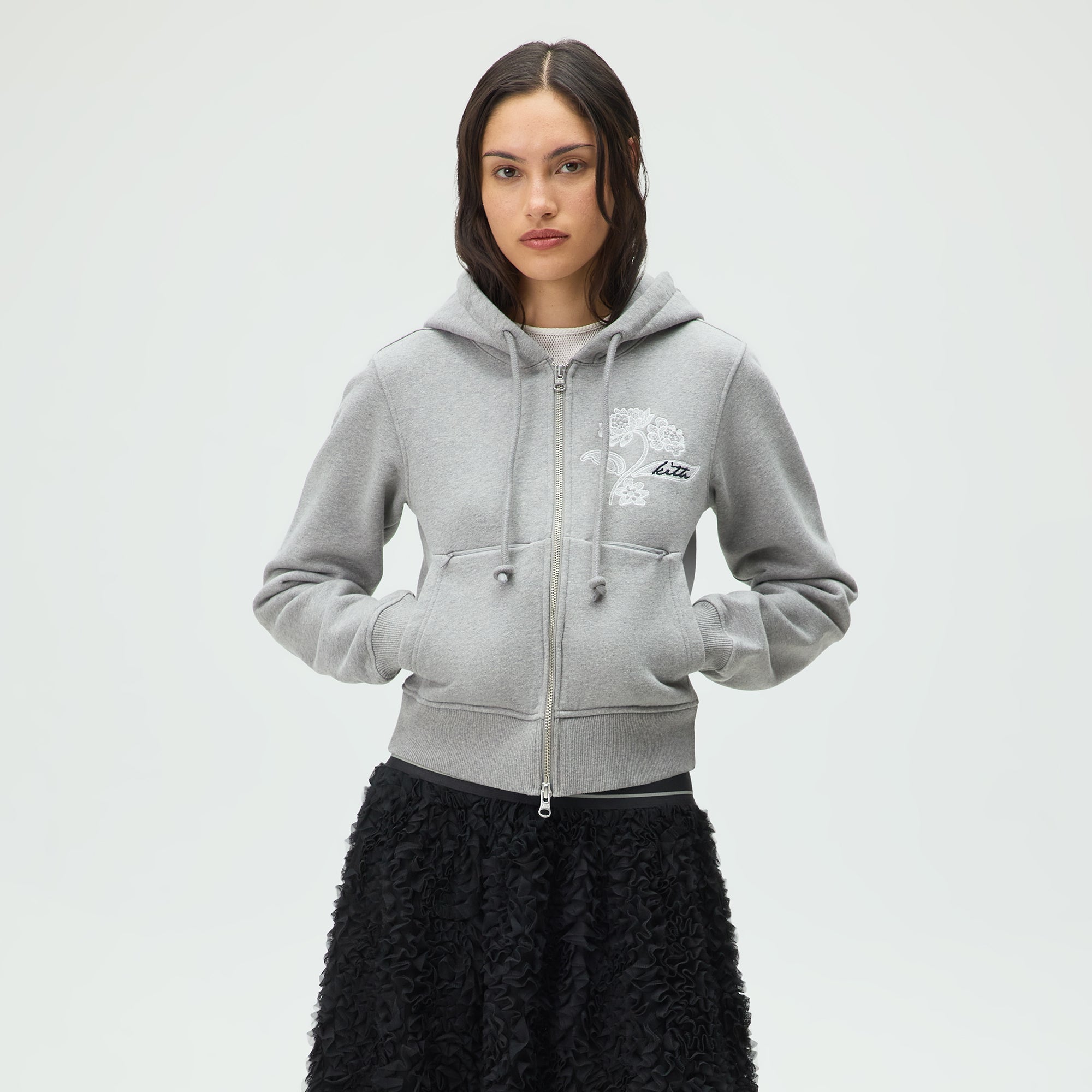 Lisa for Kith Women Tye Embroidered Lace Zip Hoodie - Cool Heather