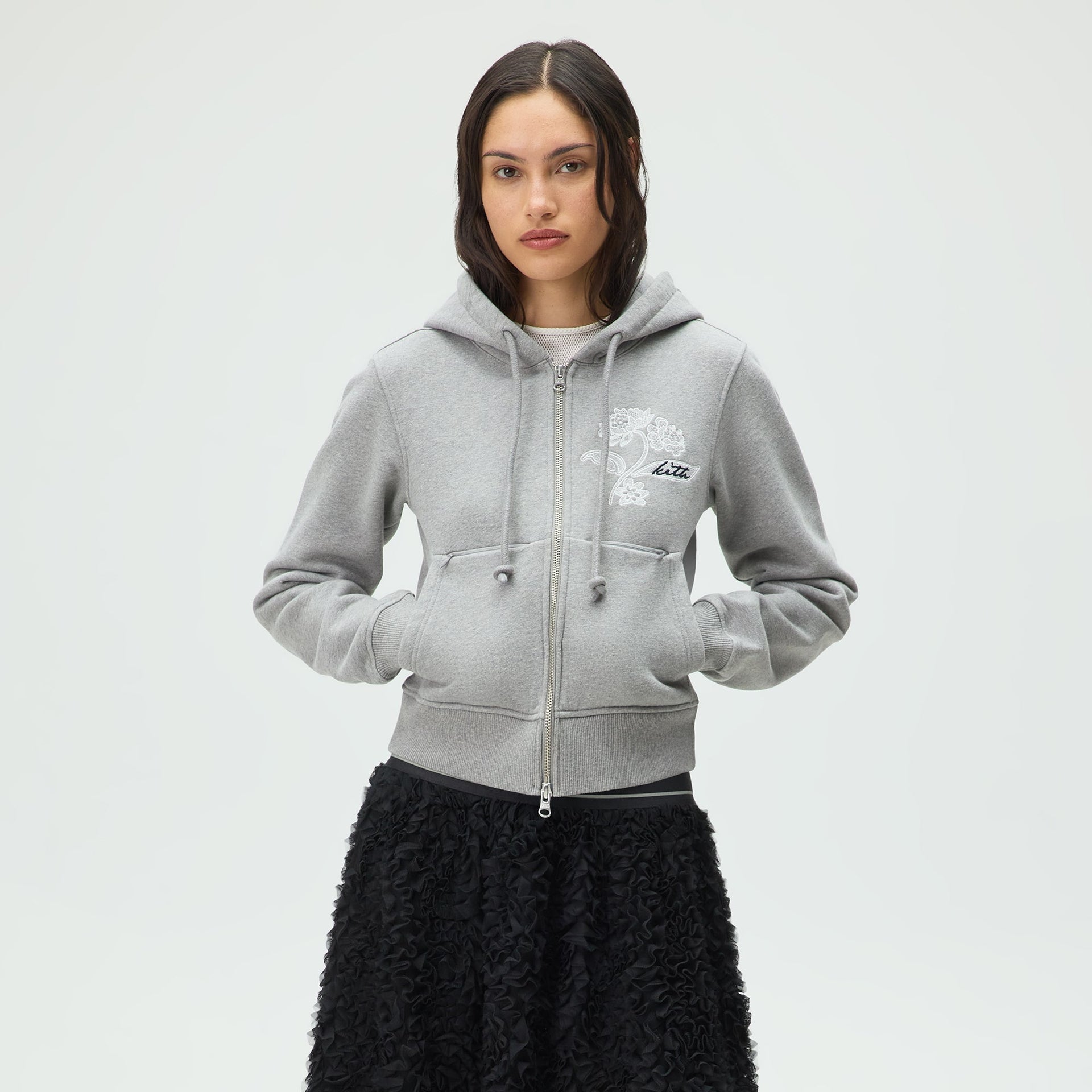 Lisa for Kith Women Tye Embroidered Lace Zip Hoodie - Cool Heather Grey