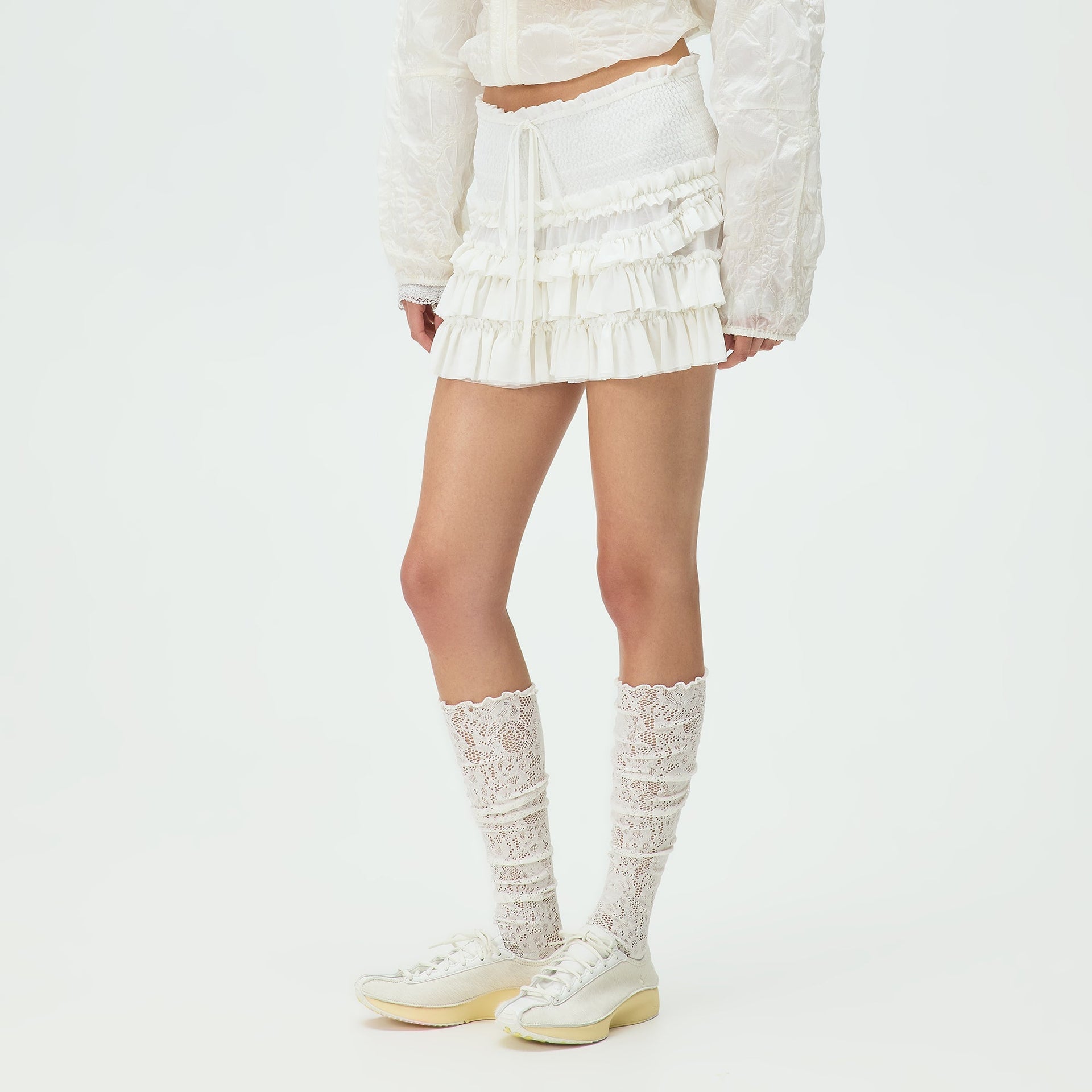 Lisa for Kith Women Mariko Mesh Ruffle Mini Skirt - White