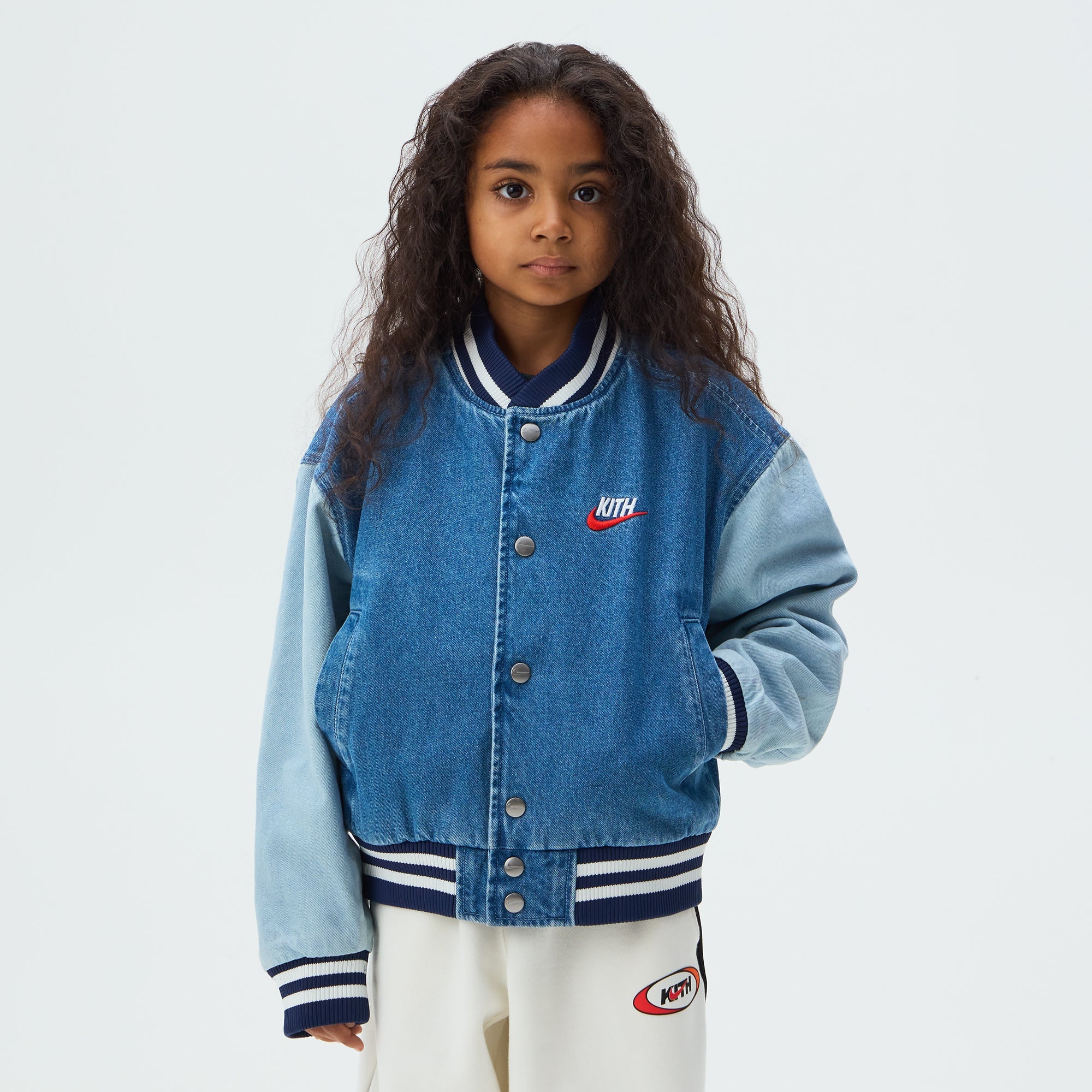 Kith Kids for Nike Denim Varsity Jacket - Mystic Navy – Kith UK