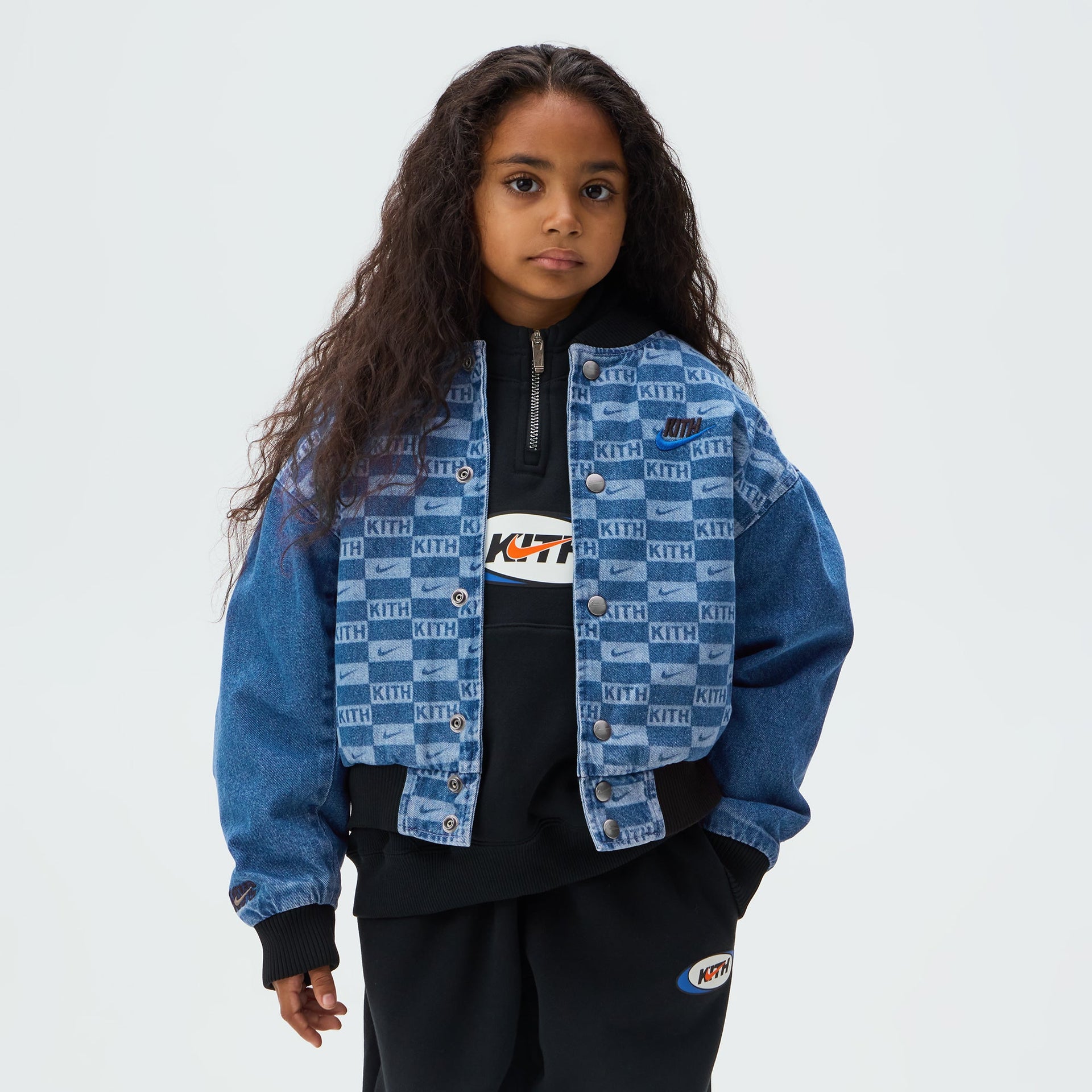 Kith Kids for Nike Denim Laser Etched Varsity Jacket - Mystic Navy