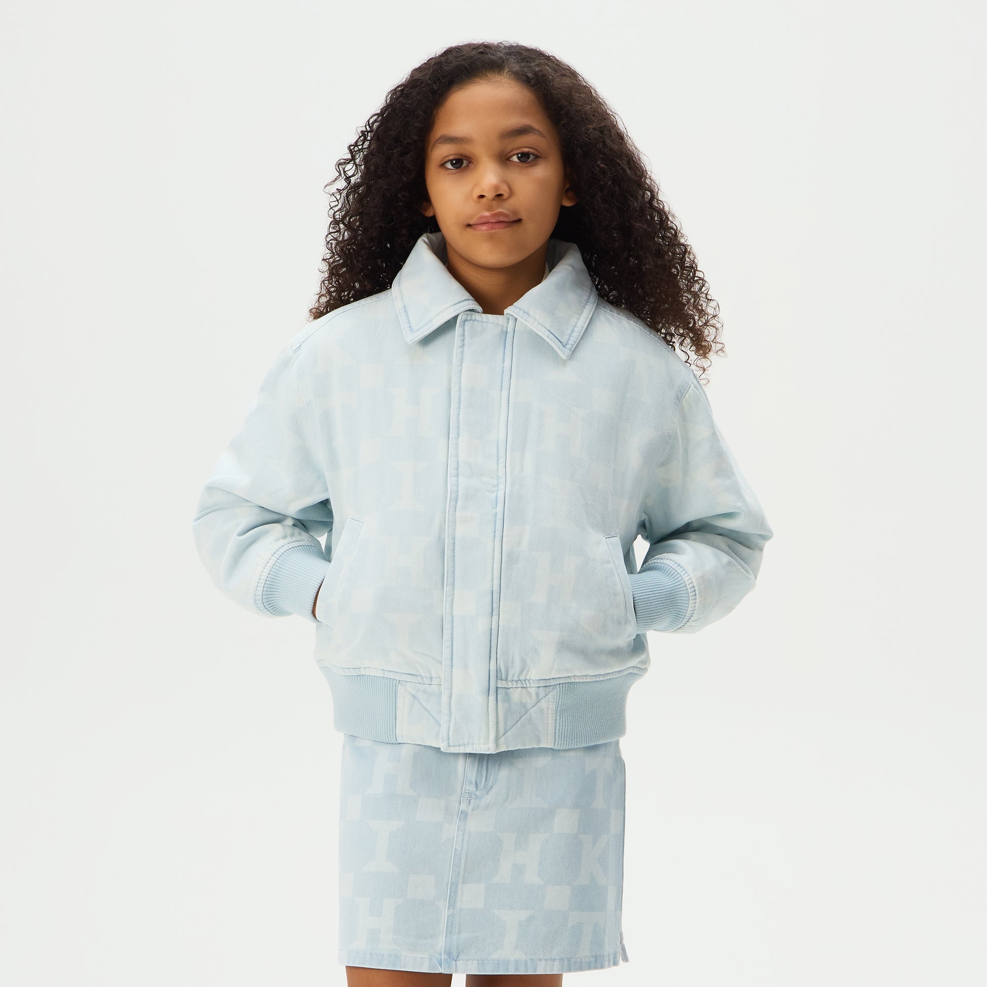 Kith Kids Monogram Denim Bomber Jacket - Opal Light Wash – Kith UK