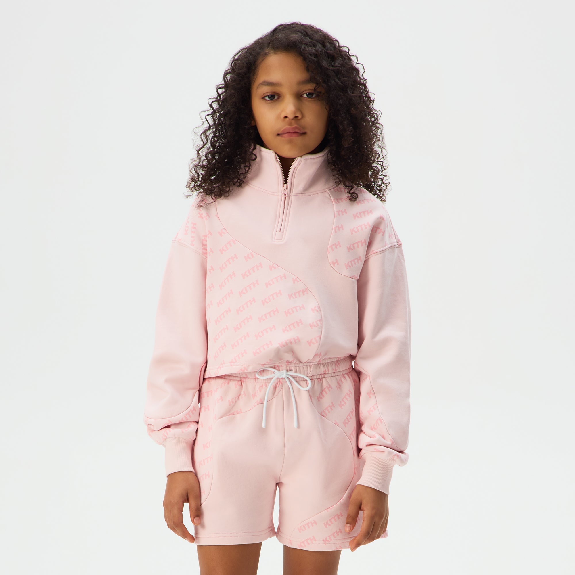 KITH KIDS ロンパース 12-18M ピンク Kith Kids Blocked Monogram Cropped Jasper Quarter Zip - Perennial