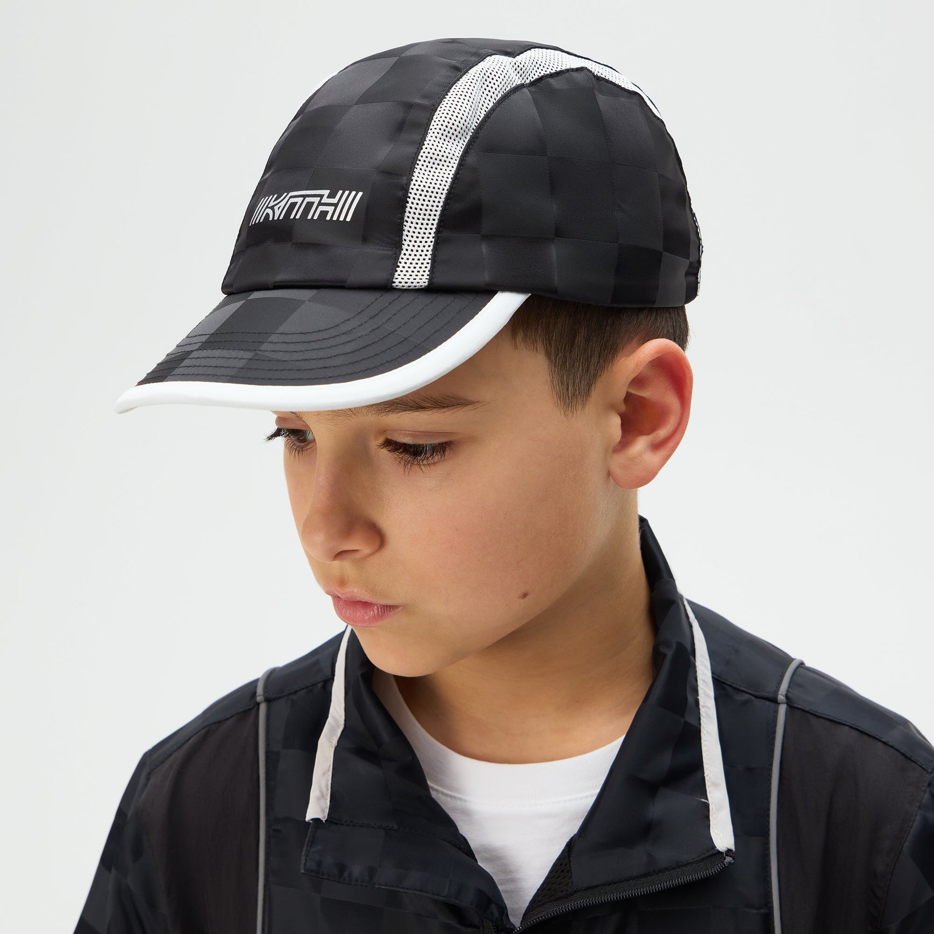 Kith Kids Checkered Satin Camper Cap - Black