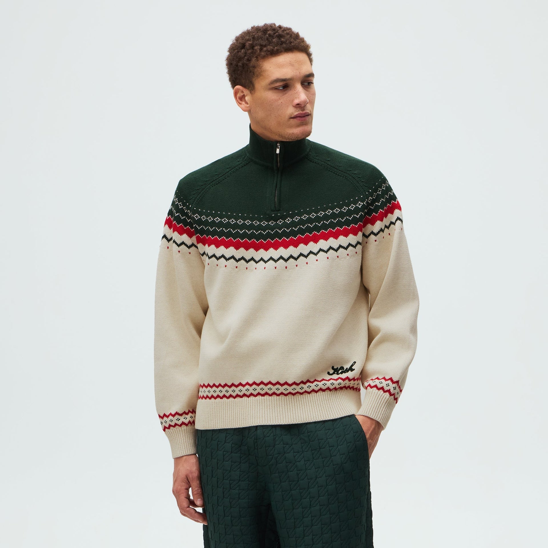 Kithmas Serif Fair Isle Rue Wyona Quarter Zip - Heather Oatmeal