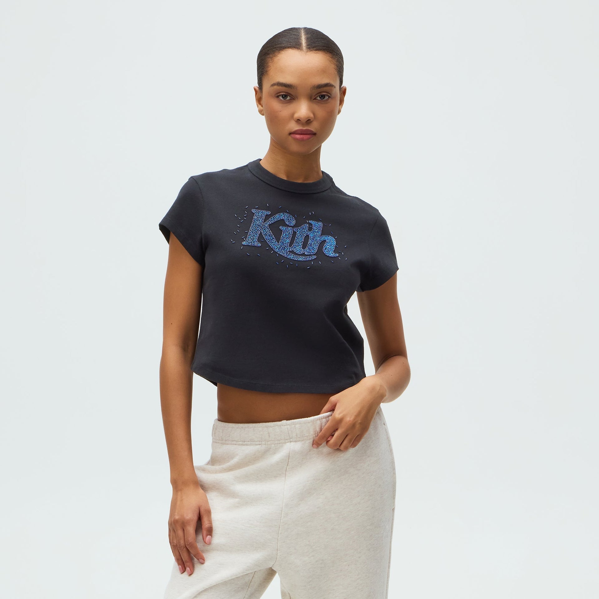 Kithmas Women Mulberry Vintage Embellished Swash Logo Tee - Black