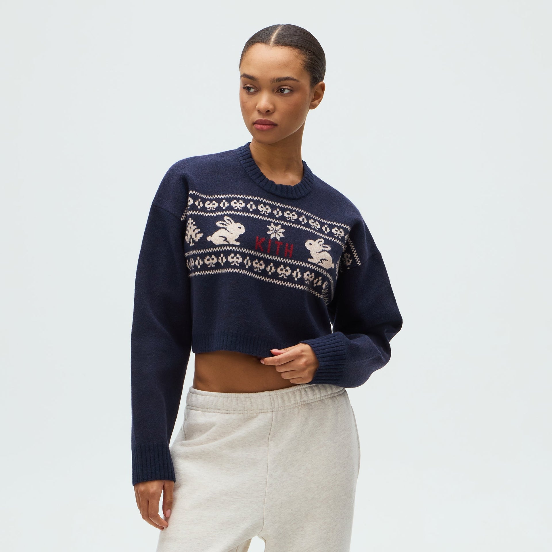 Kithmas Women Freja Cropped Bunny Sweater - Ink