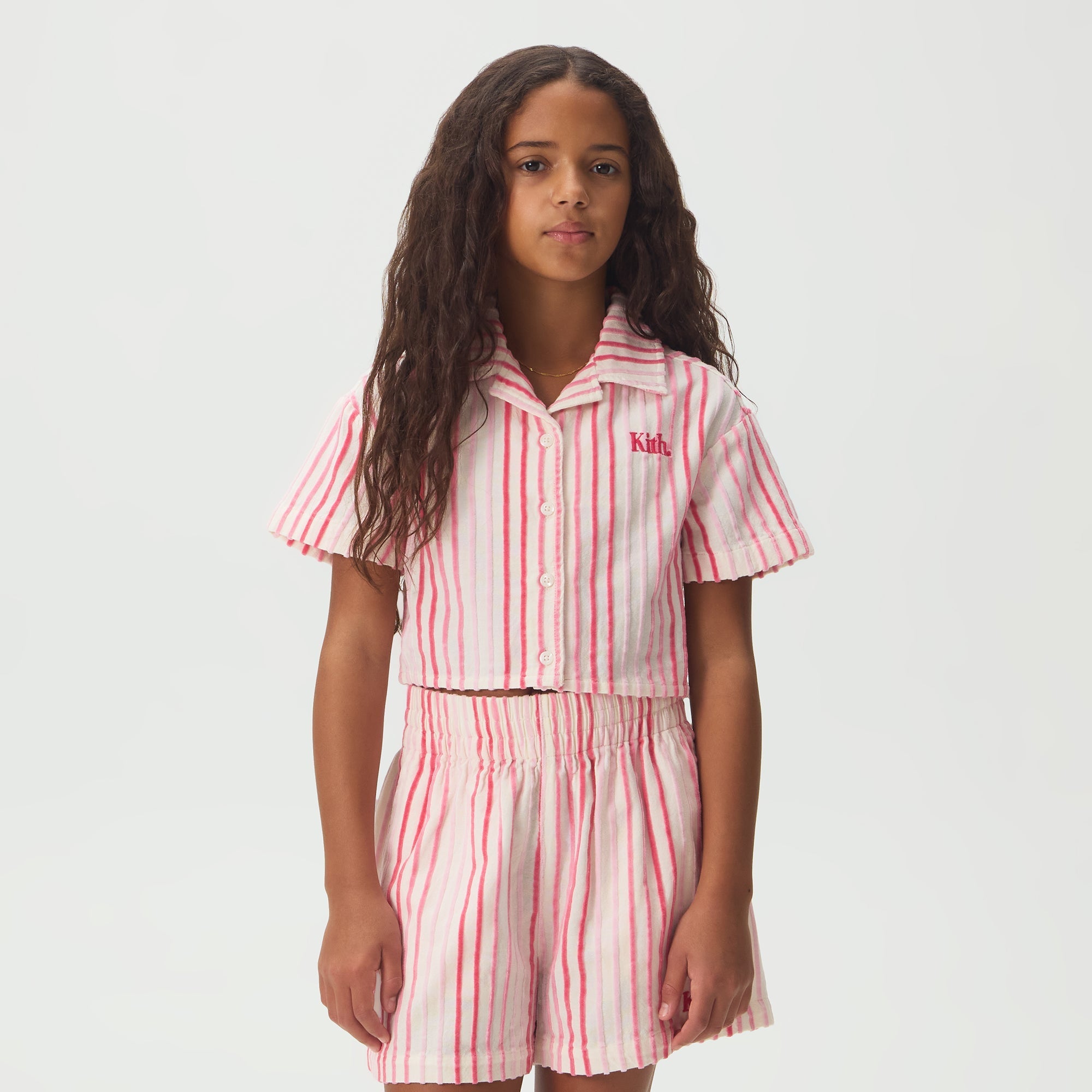 Kith Kids Jayda Chenille Stripe Cropped Shirt - Protea – Kith UK