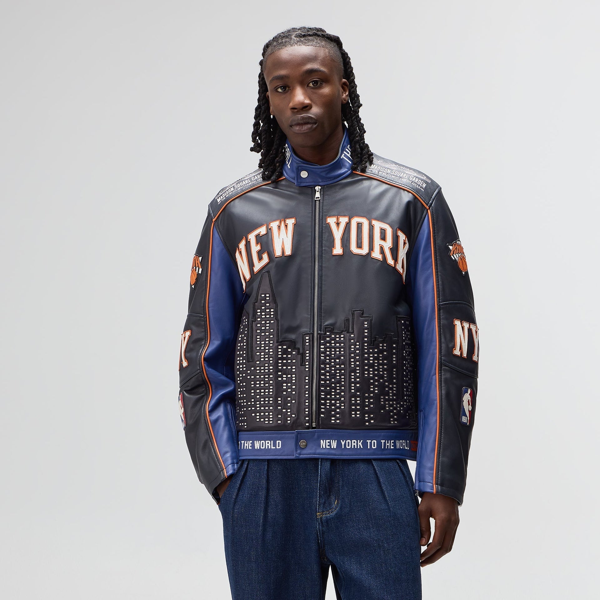 Kith for the New York Knicks Leather Moto Jacket - Nocturnal