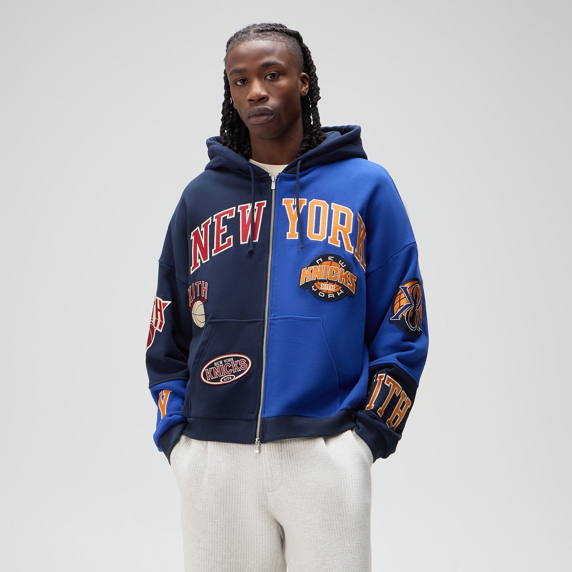 Kith for the New York Knicks Mash Up Cropped Braxton Vintage Hoodie - Nocturnal