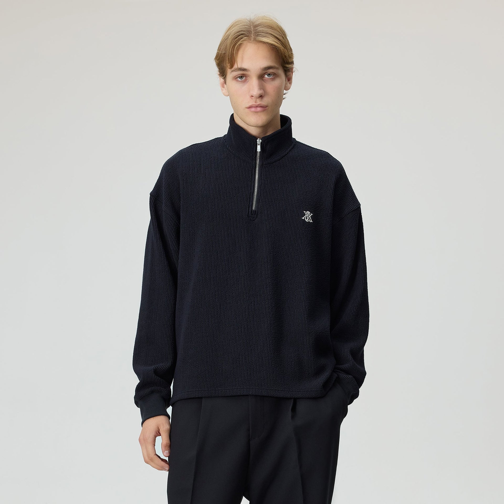 Kith Heavy Crepe Rib Knit Quarter Zip Nelson - Black