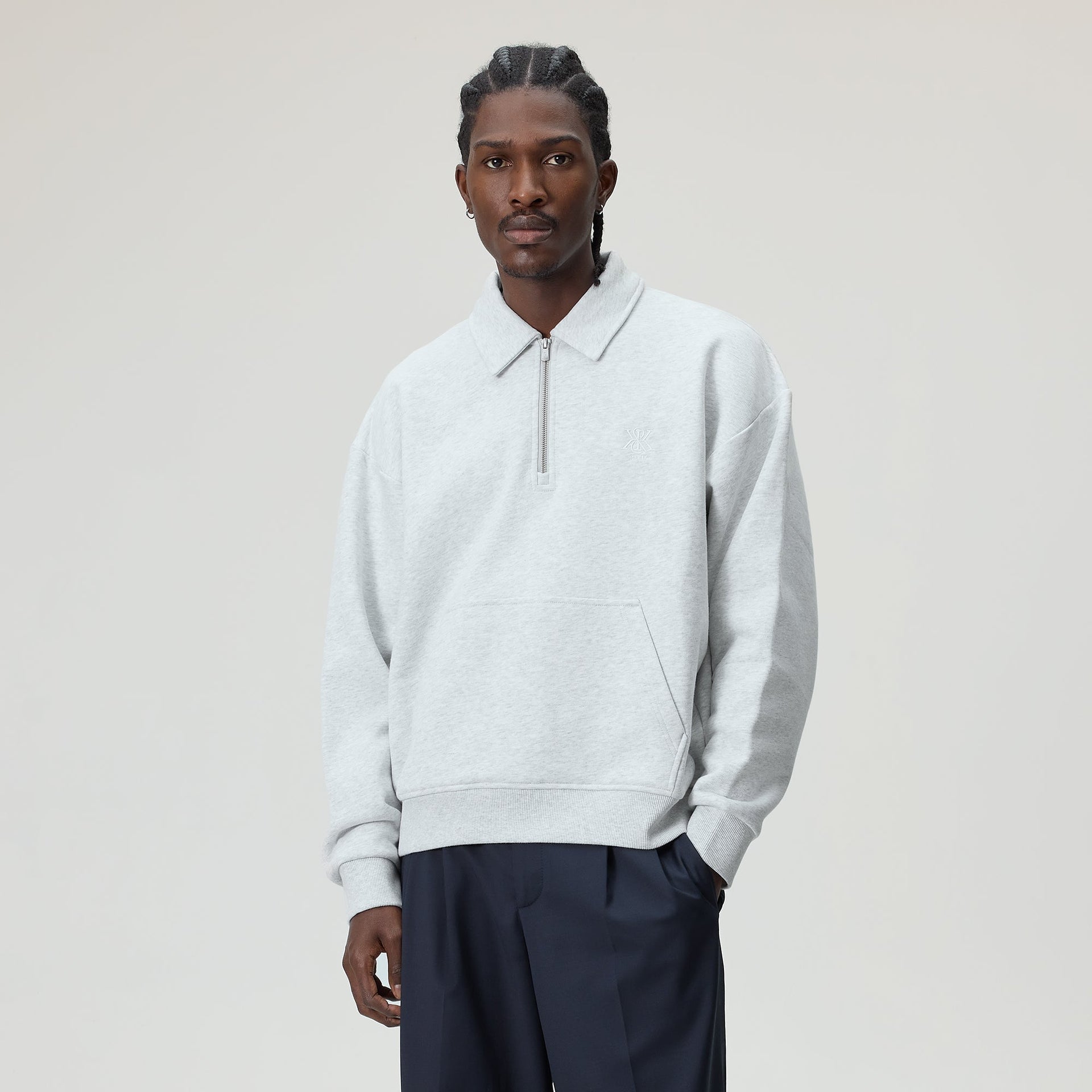 Kith Quarter Zip Popover Sweatshirt - Light Heather Grey