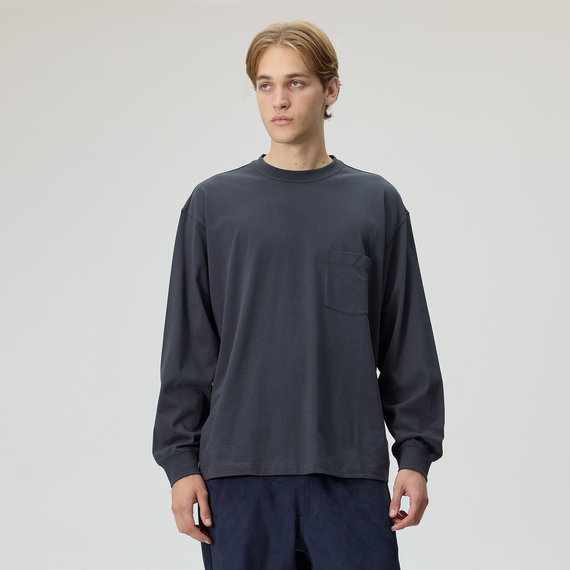 Kith Long Sleeve Leonard Pocket Tee - Carbon