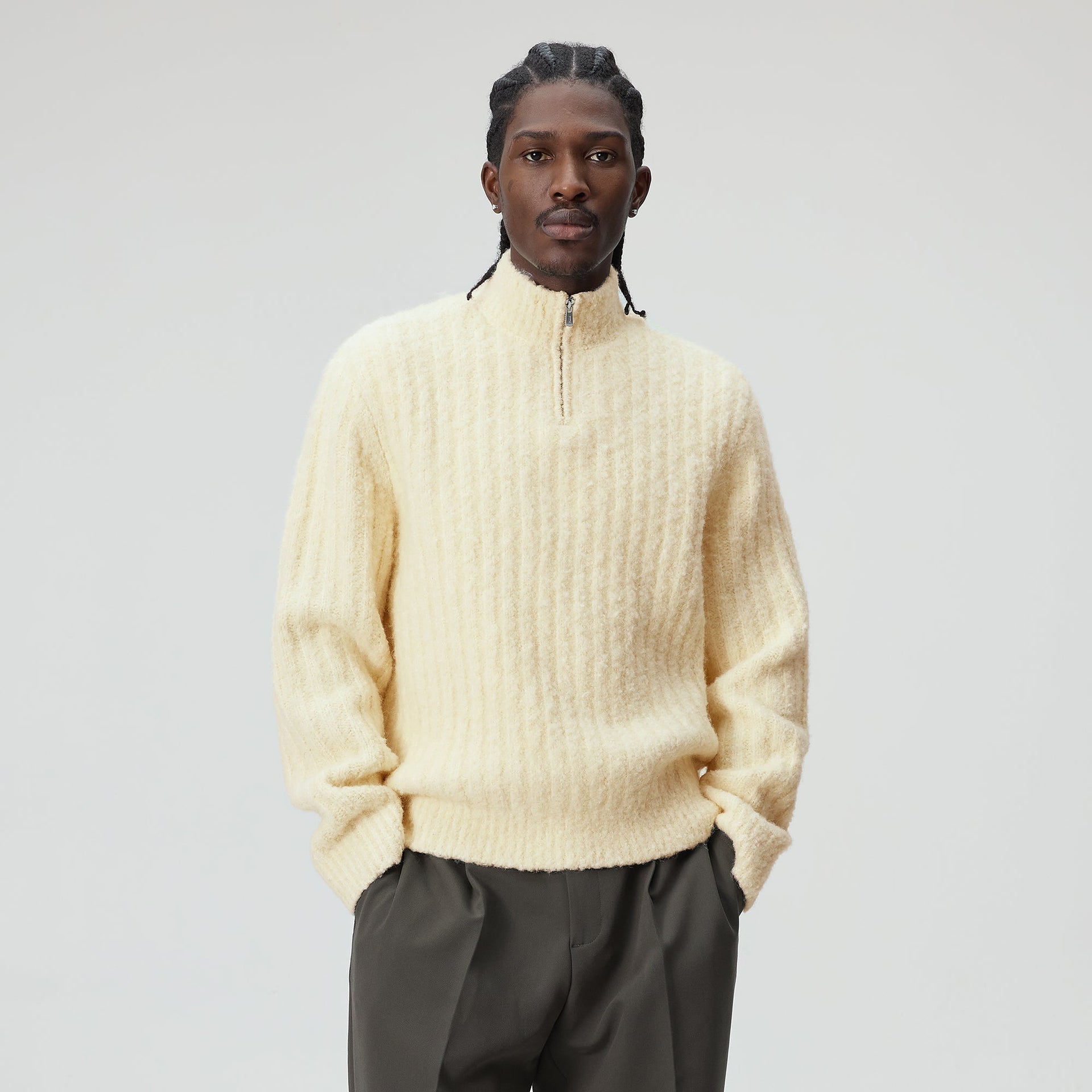 &Kin Boucle Wyatt Quarter Zip - Sandrift