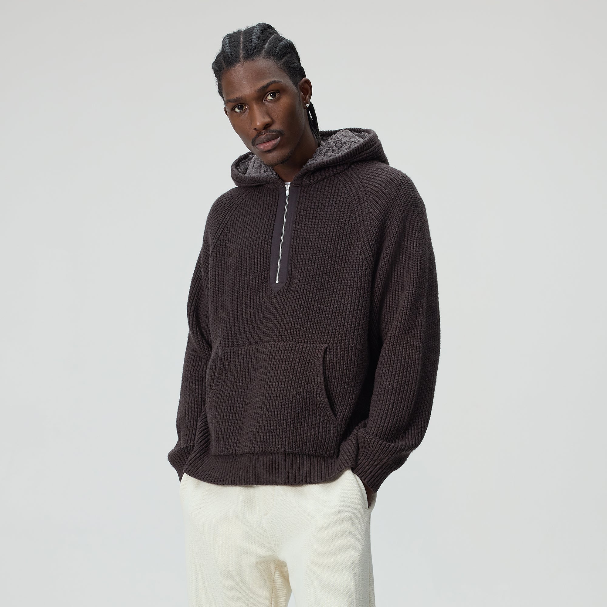 Kith Merino Knit Quarter Zip Hoodie - Kindling – Kith UK