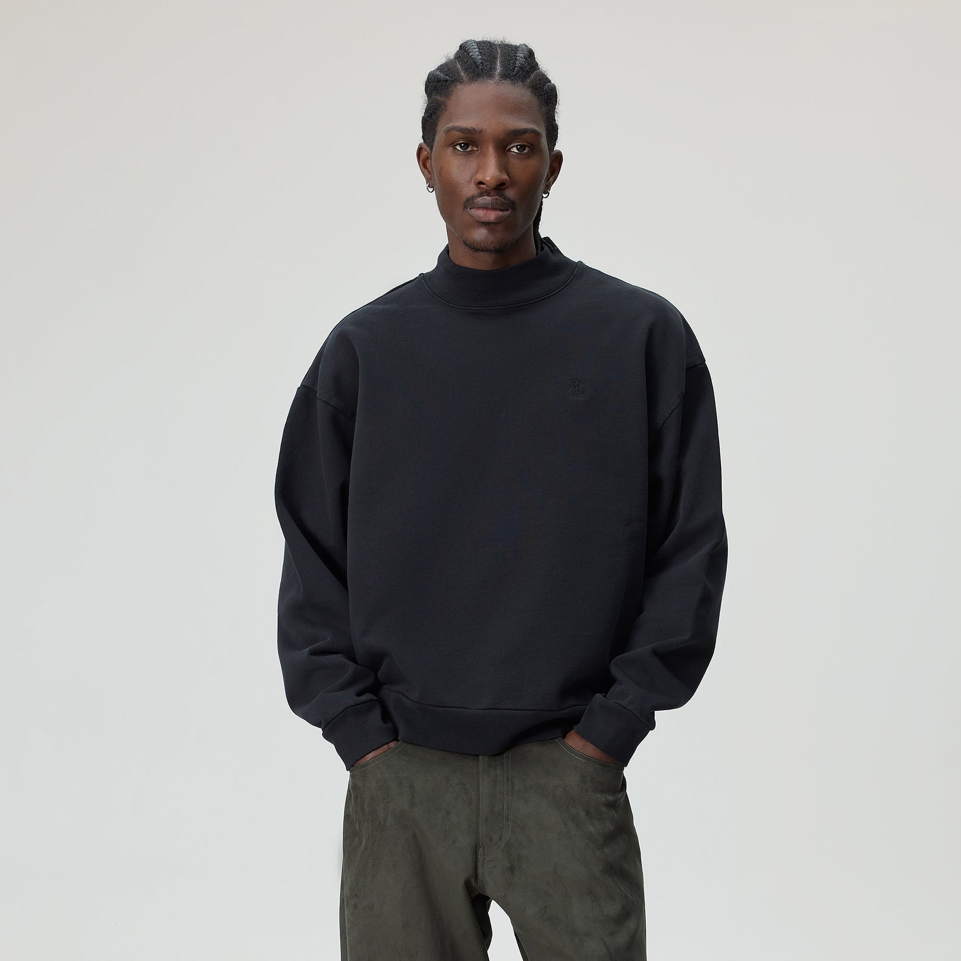 Kith Garment Dyed Fleece Mockneck Sweatshirt - Black