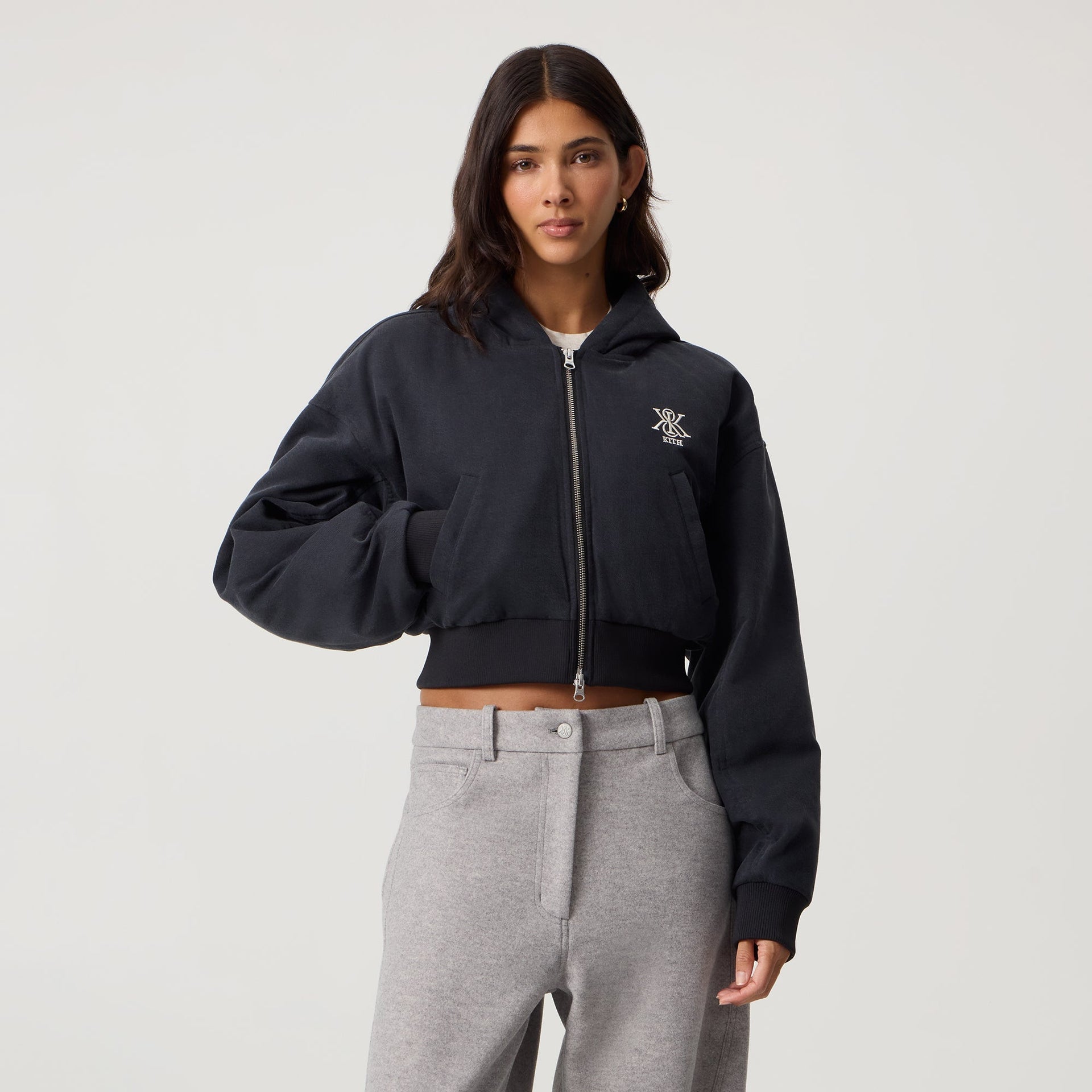 Kith Women Bex Cropped Denim Puffer - Washed Black