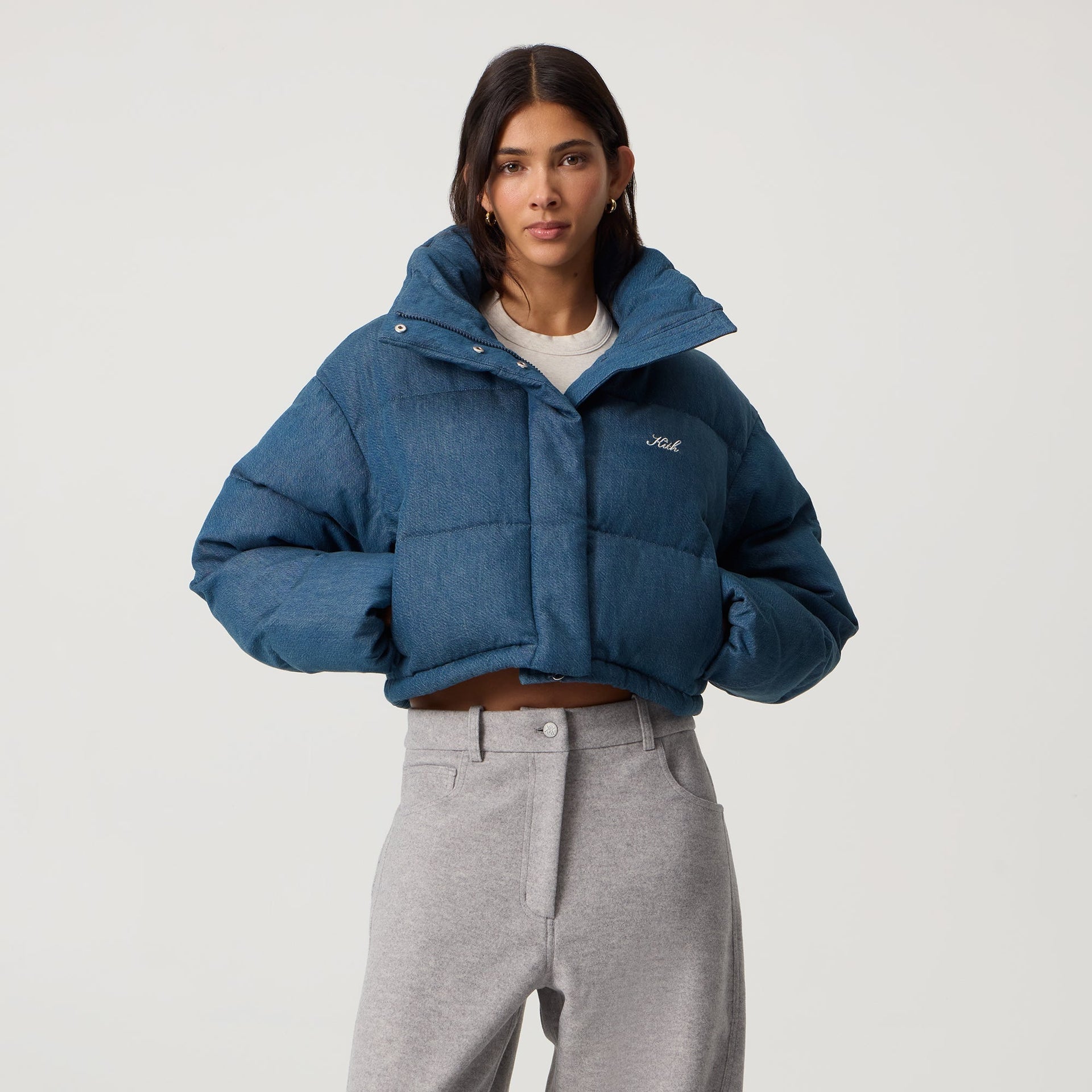 Kith Women Shae Tinted Denim Cropped Puffer - Luka Wash