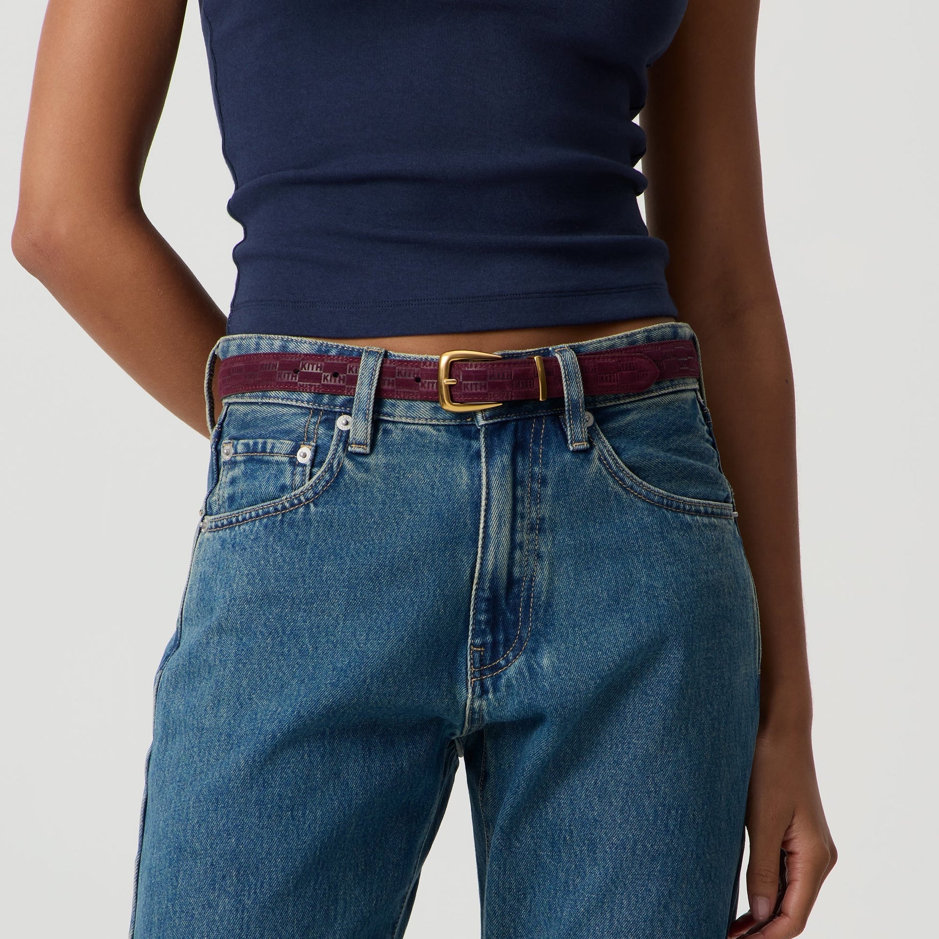 Kith Women Monogram Debossed Suede Belt - Magma