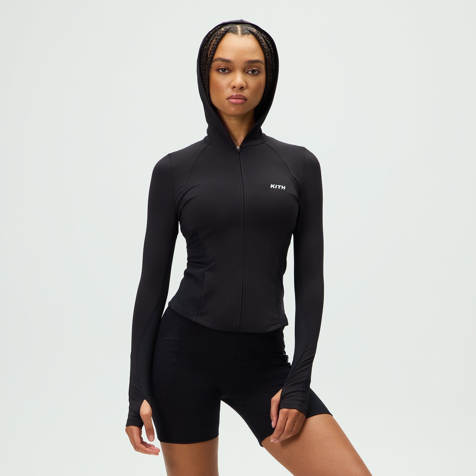 kith women ロゴニット　セットアップ Kith Women Alyza Paneled Zip Hoodie - Black – Kith UK