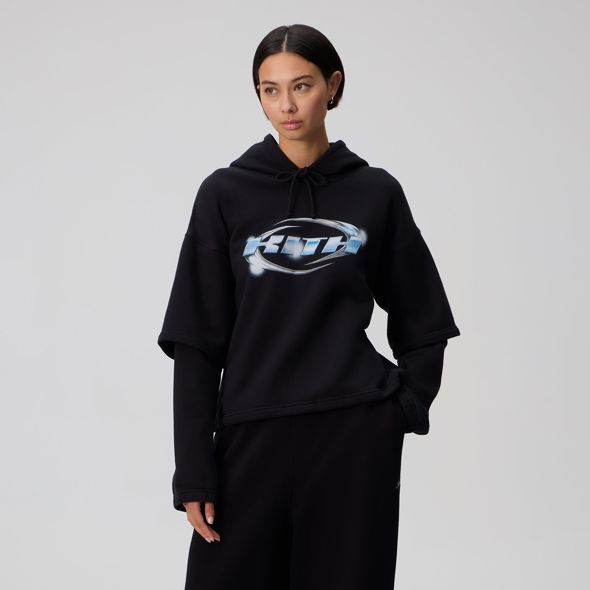 Kith Women Kora Layered Hoodie - Black – Kith UK