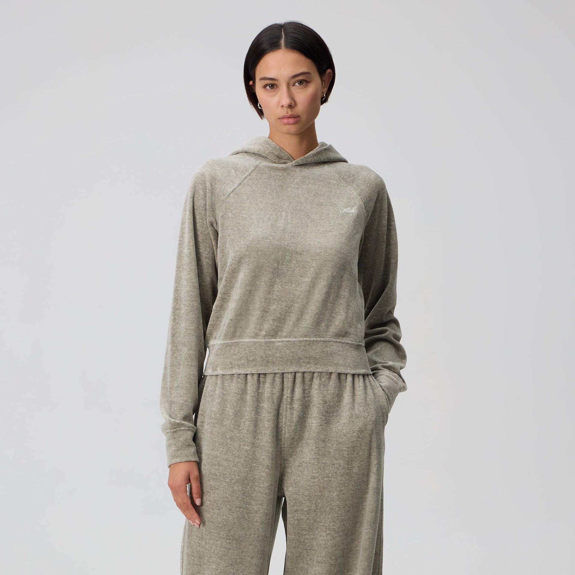 Kith Women Tatum Velour Hoodie - Light Heather Grey