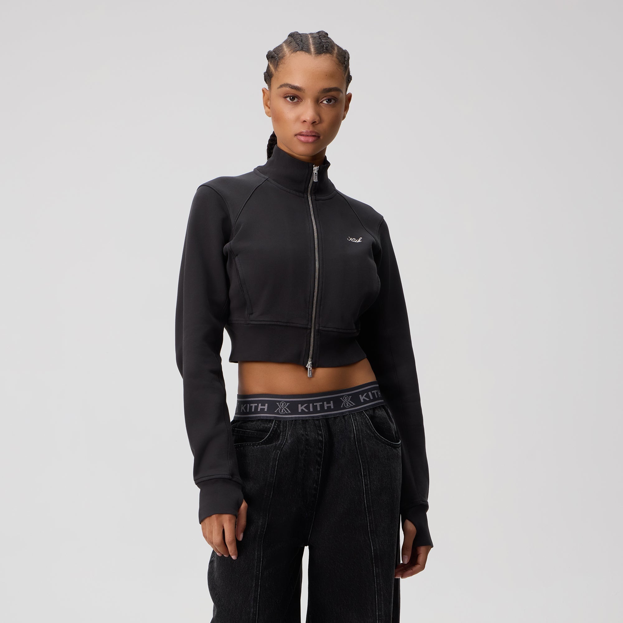 Kith Women Davin Cropped Fleece Track Zip - Black – Kith UK