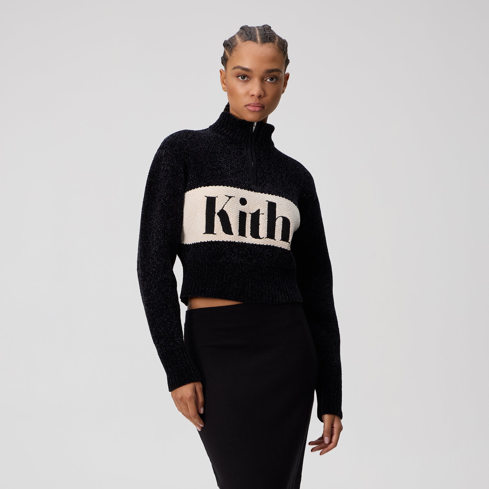 Kith ブラック ニットセーター Lサイズ Kith Women Hunter II Chenille Punctuated Quarter Zip - Black – Kith UK