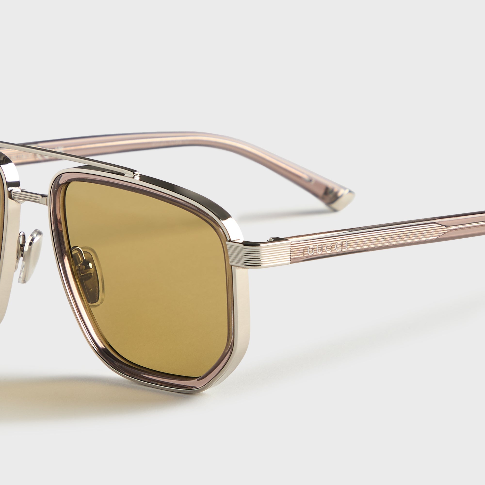 Gucci GG2073S Navigator Frame Sunglasses - Brown / Silver – Kith UK