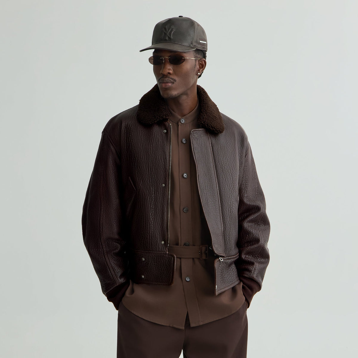 Giorgio Armani & Kith Lamb Leather Aviator Blouson Jacket - Meteorite