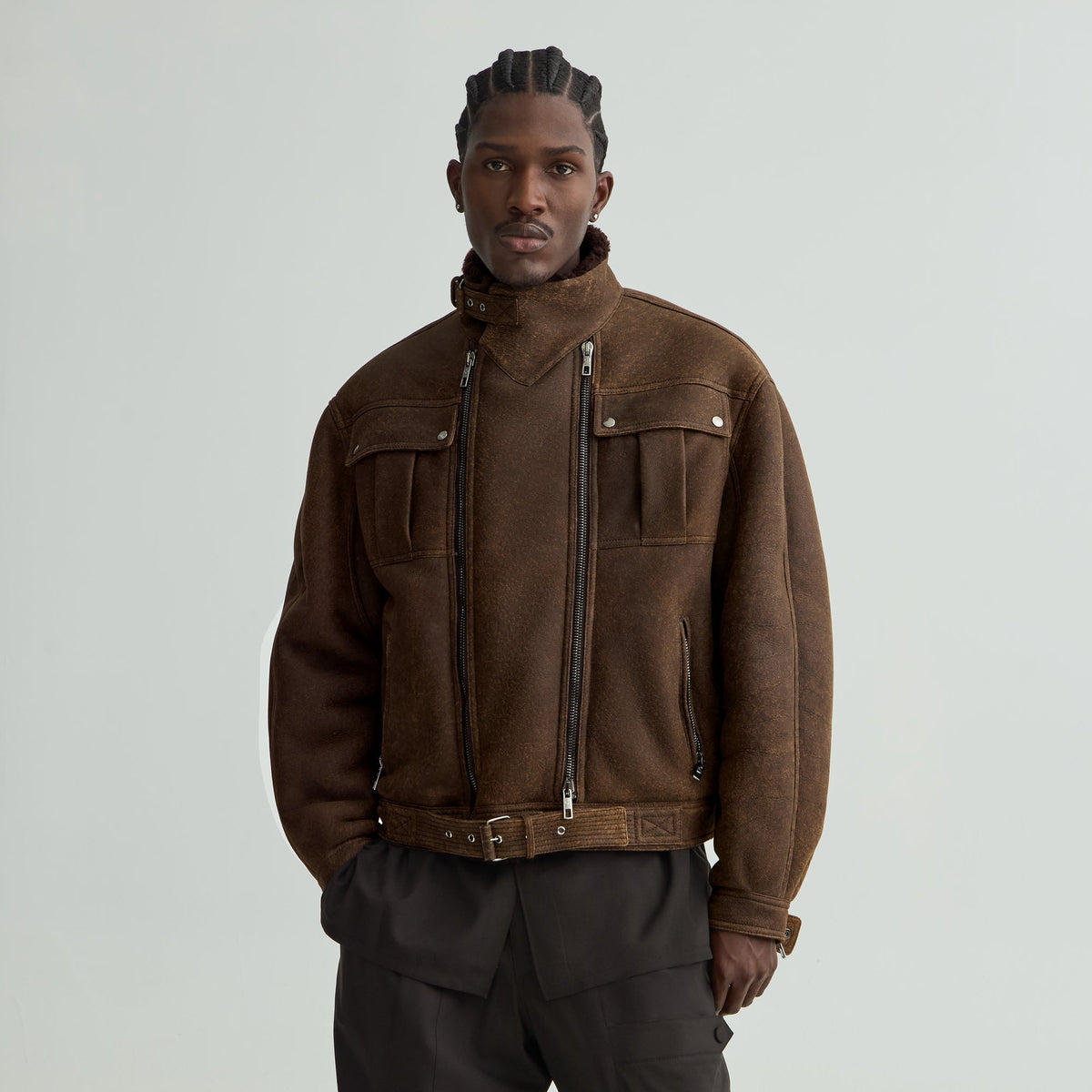 Giorgio Armani & Kith Shearling Belted Jacket - Demitasse - PH