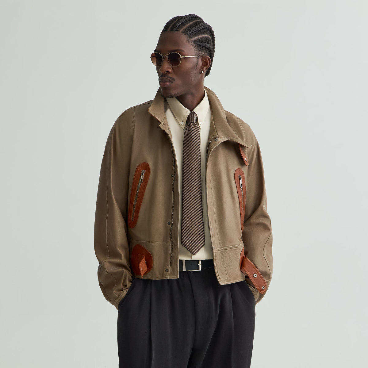 Giorgio Armani & Kith Lamb Leather Aviator Jacket - Sea Turtle - PH