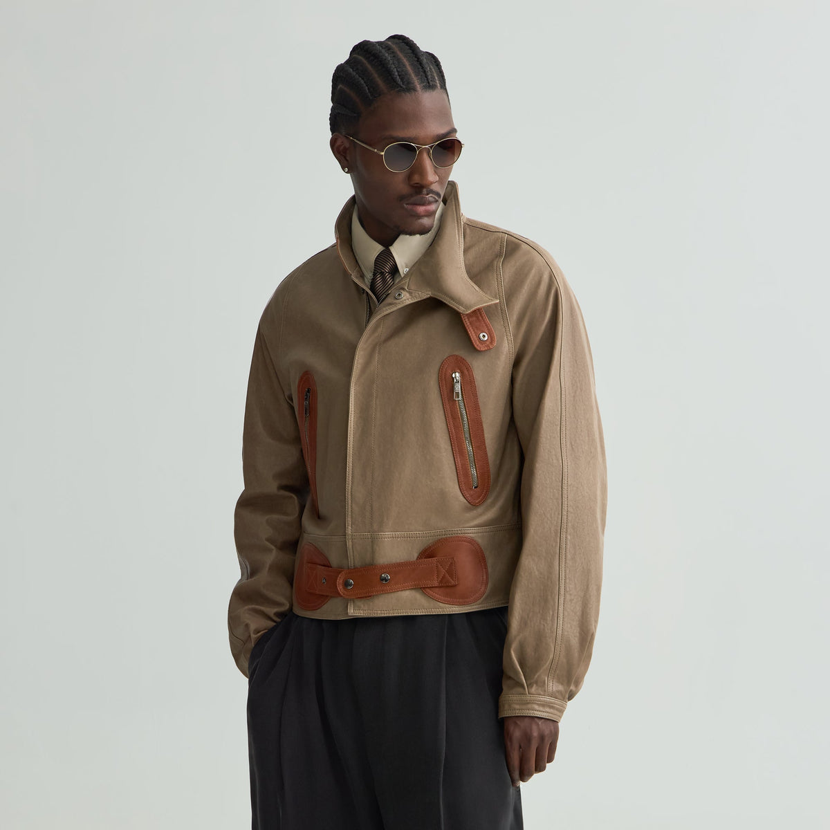 Giorgio Armani & Kith Lamb Leather Aviator Jacket - Sea Turtle