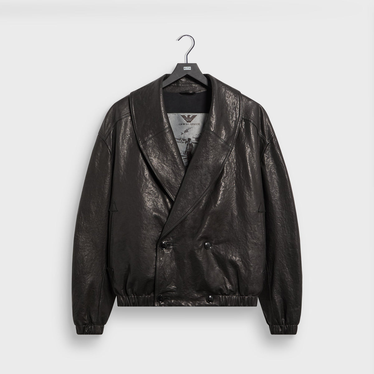 Giorgio Armani & Kith Lamb Leather High Neck Flight Jacket - Black Beauty - PH