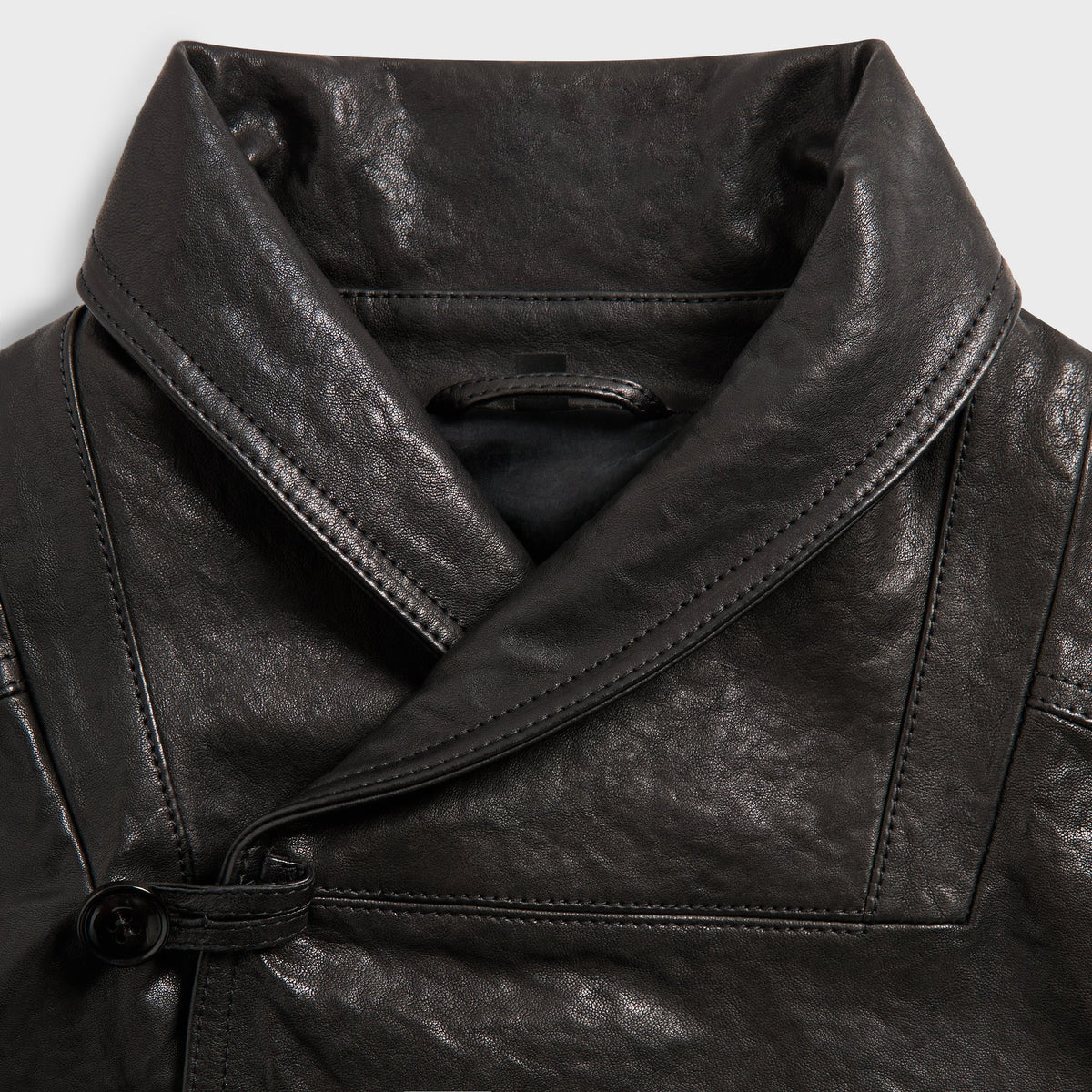 Giorgio Armani & Kith Lamb Leather High Neck Flight Jacket - Black Beauty