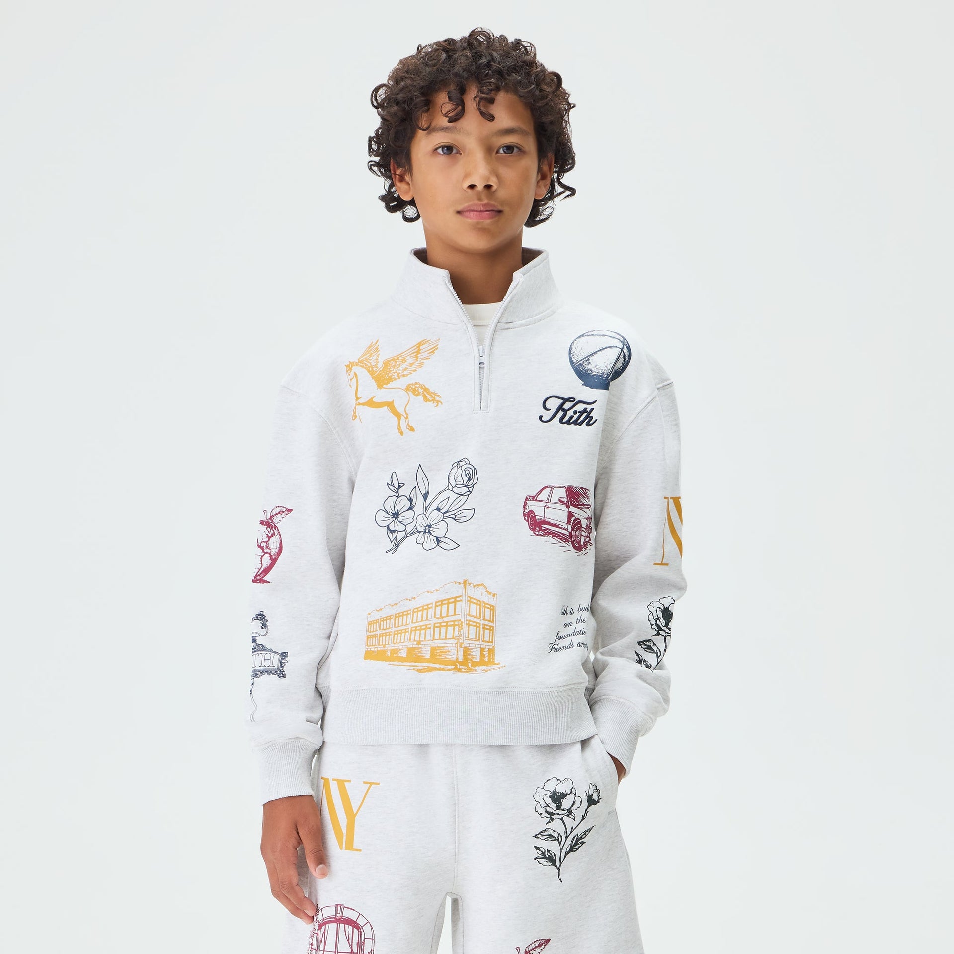 Kith Kids Logo Hunter Pullover - Light Heather Grey