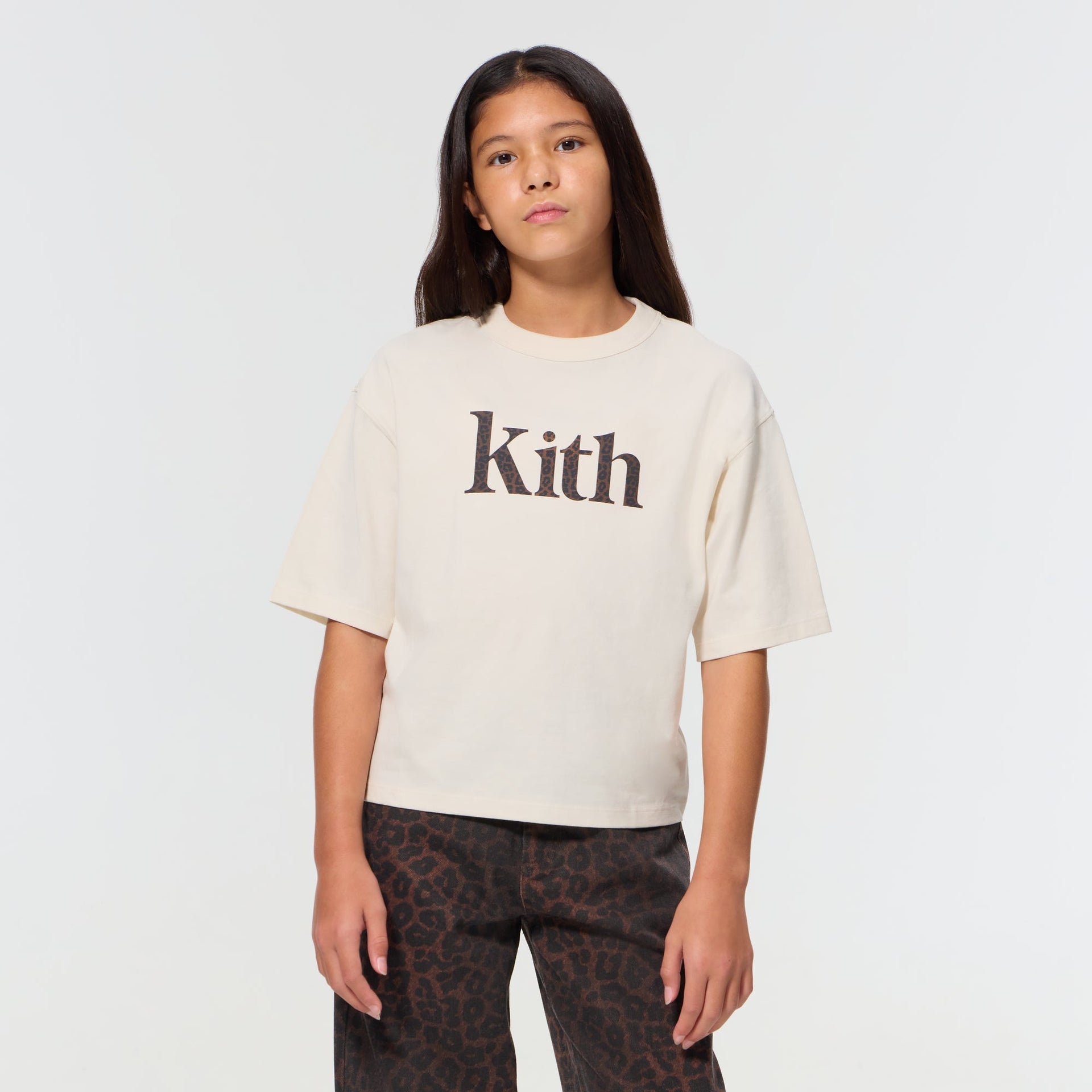 Kith Kids Leopard Serif Leonard Tee - Sandrift - PH