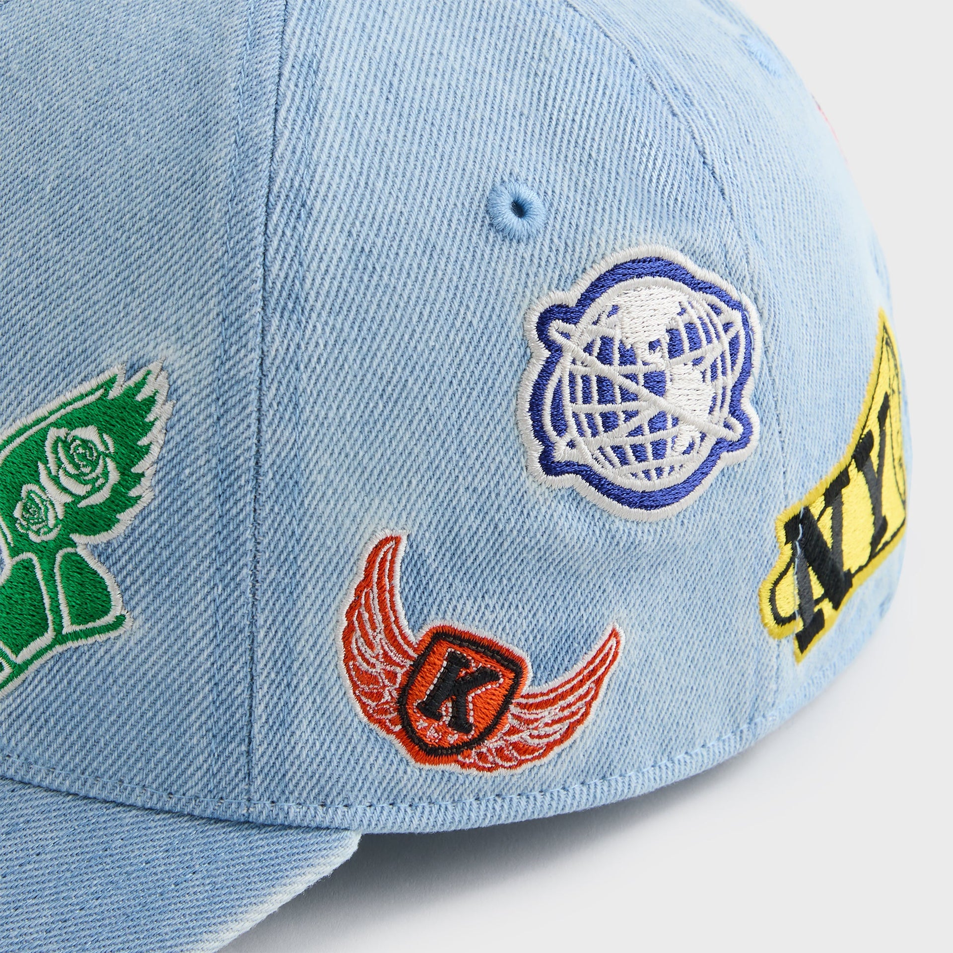 Kith Kids NY to the World Denim Pinch Crown Cap - Light Indigo