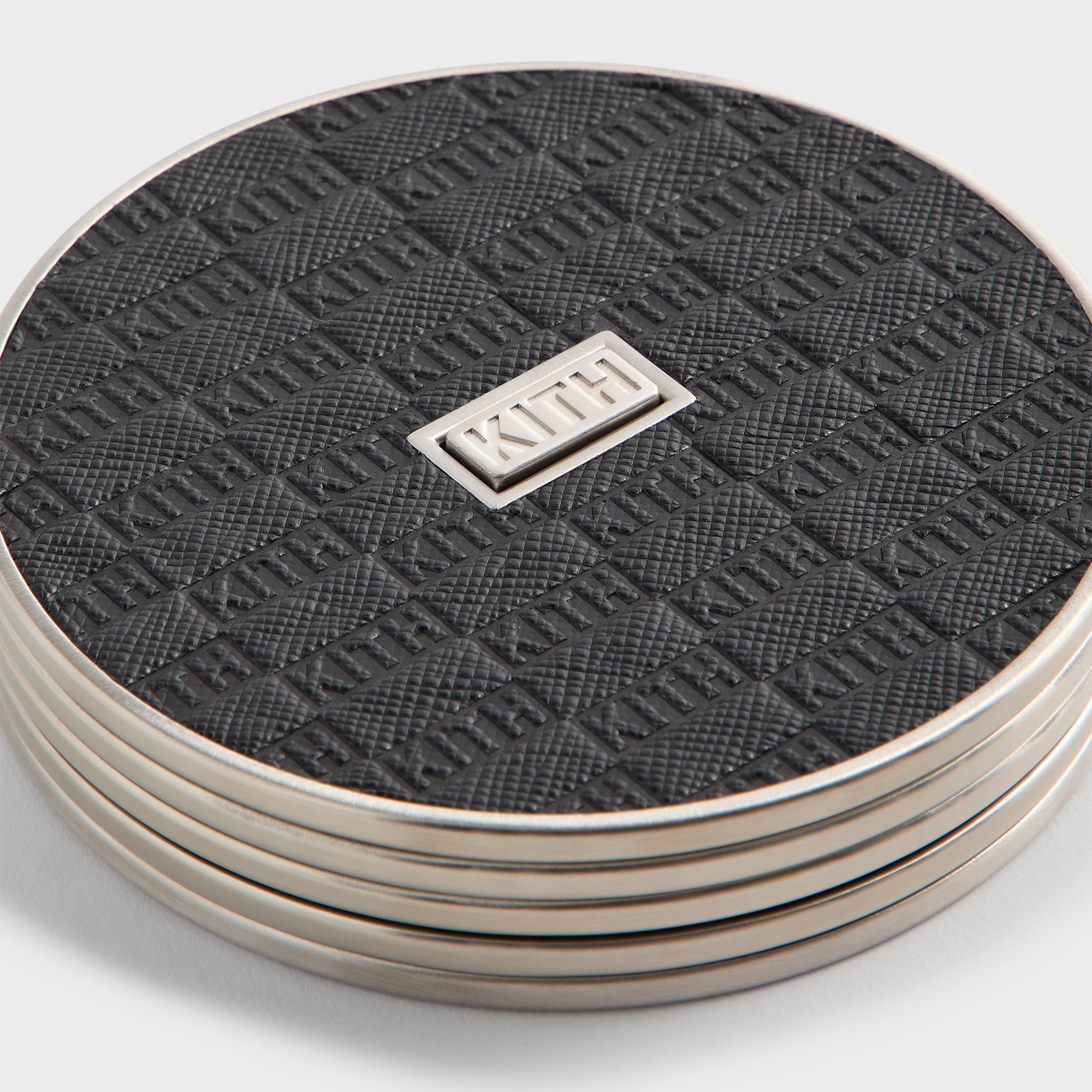 Kith Classic Logo Set of 4 Leather Coasters - Black – Kith UK