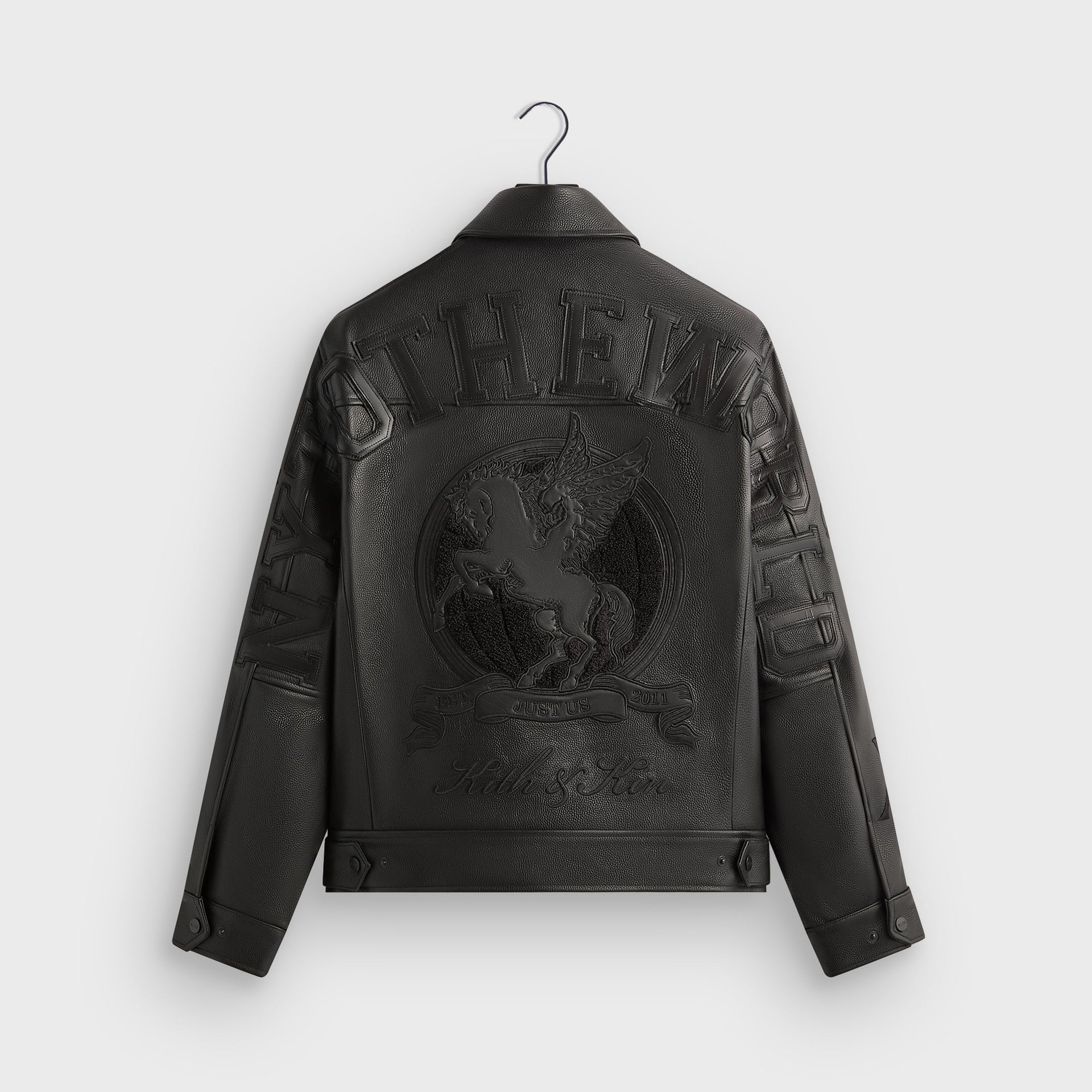 Kith Pebbled Leather Varsity Coaches Jacket - Black