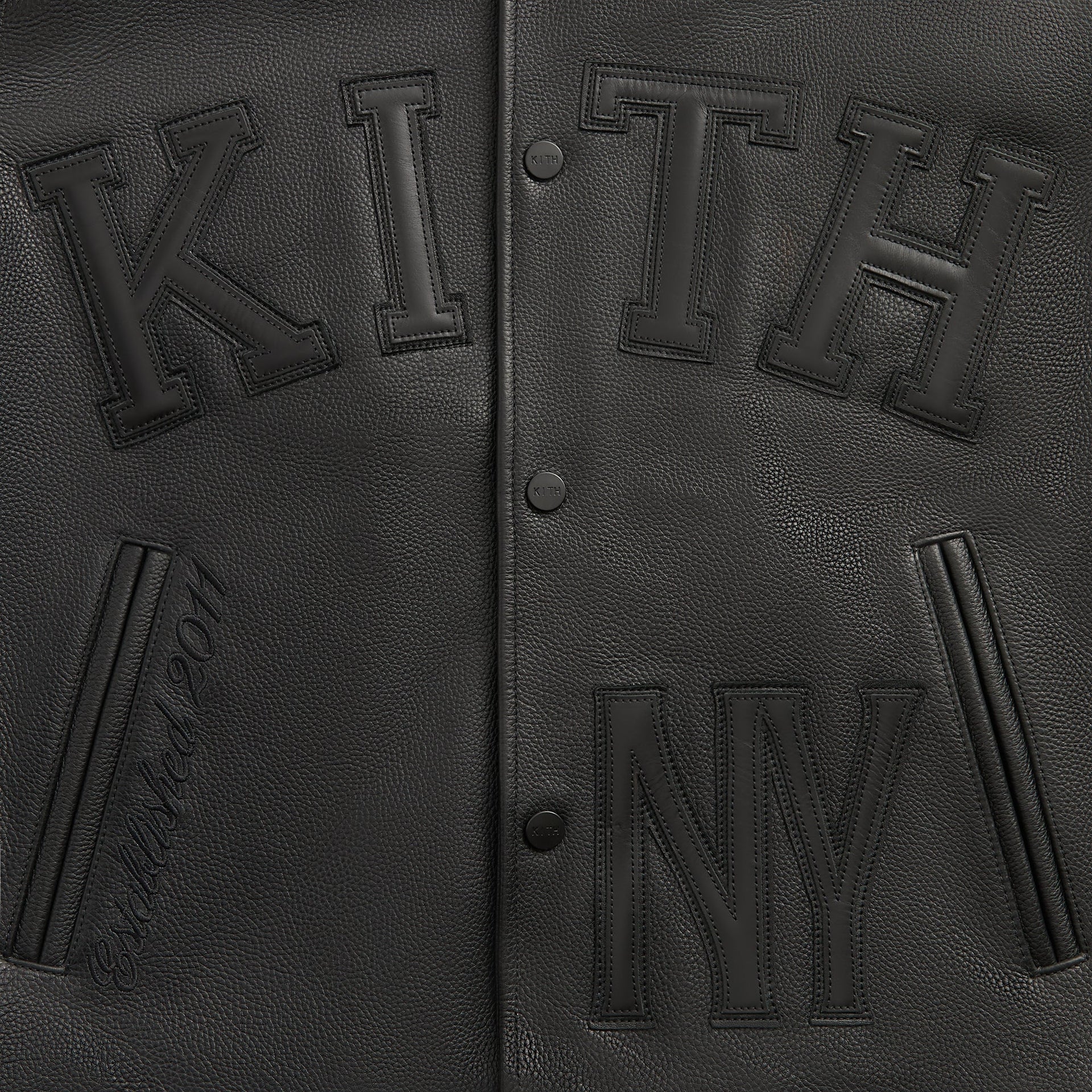 Kith Pebbled Leather Varsity Coaches Jacket - Black