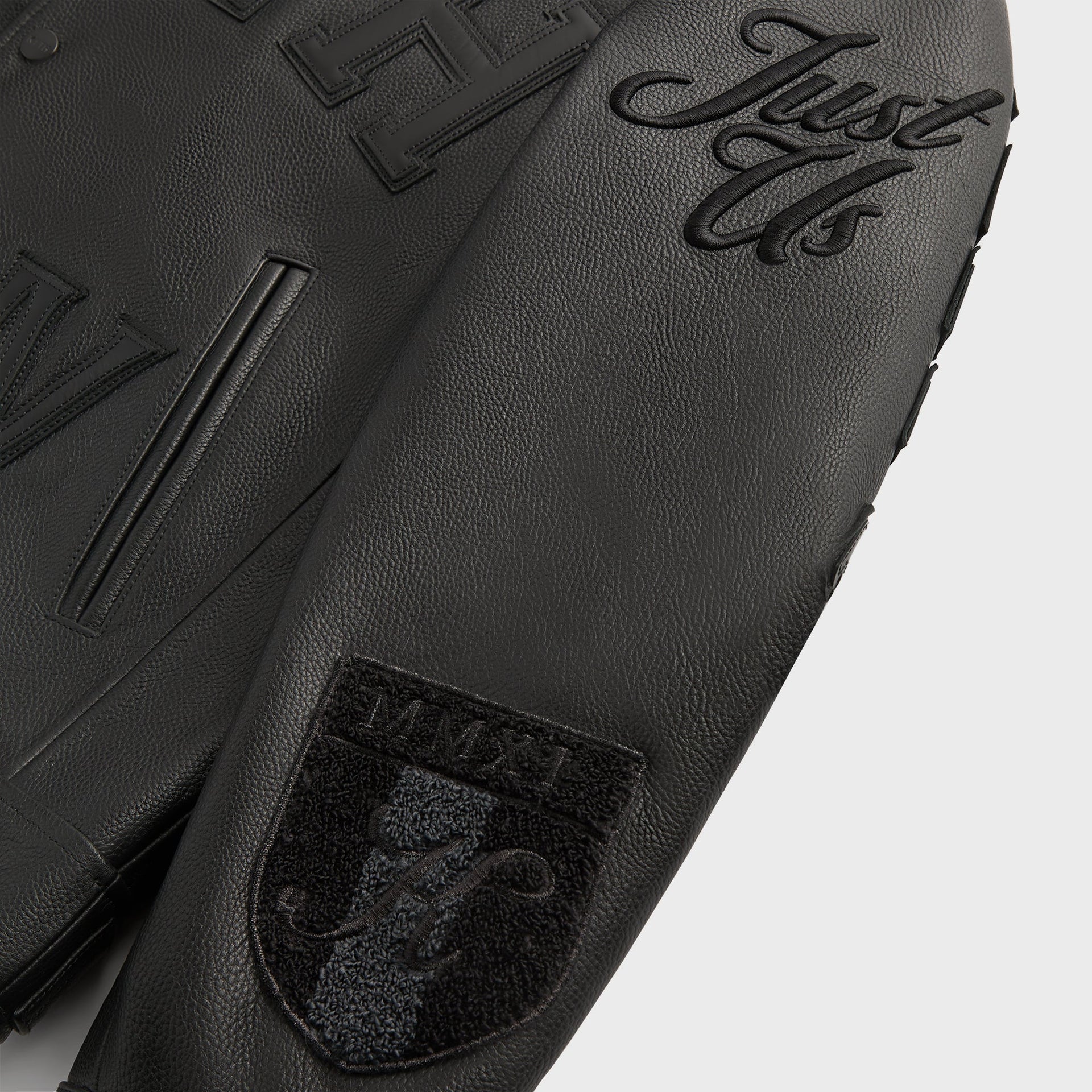 Kith Pebbled Leather Varsity Coaches Jacket - Black